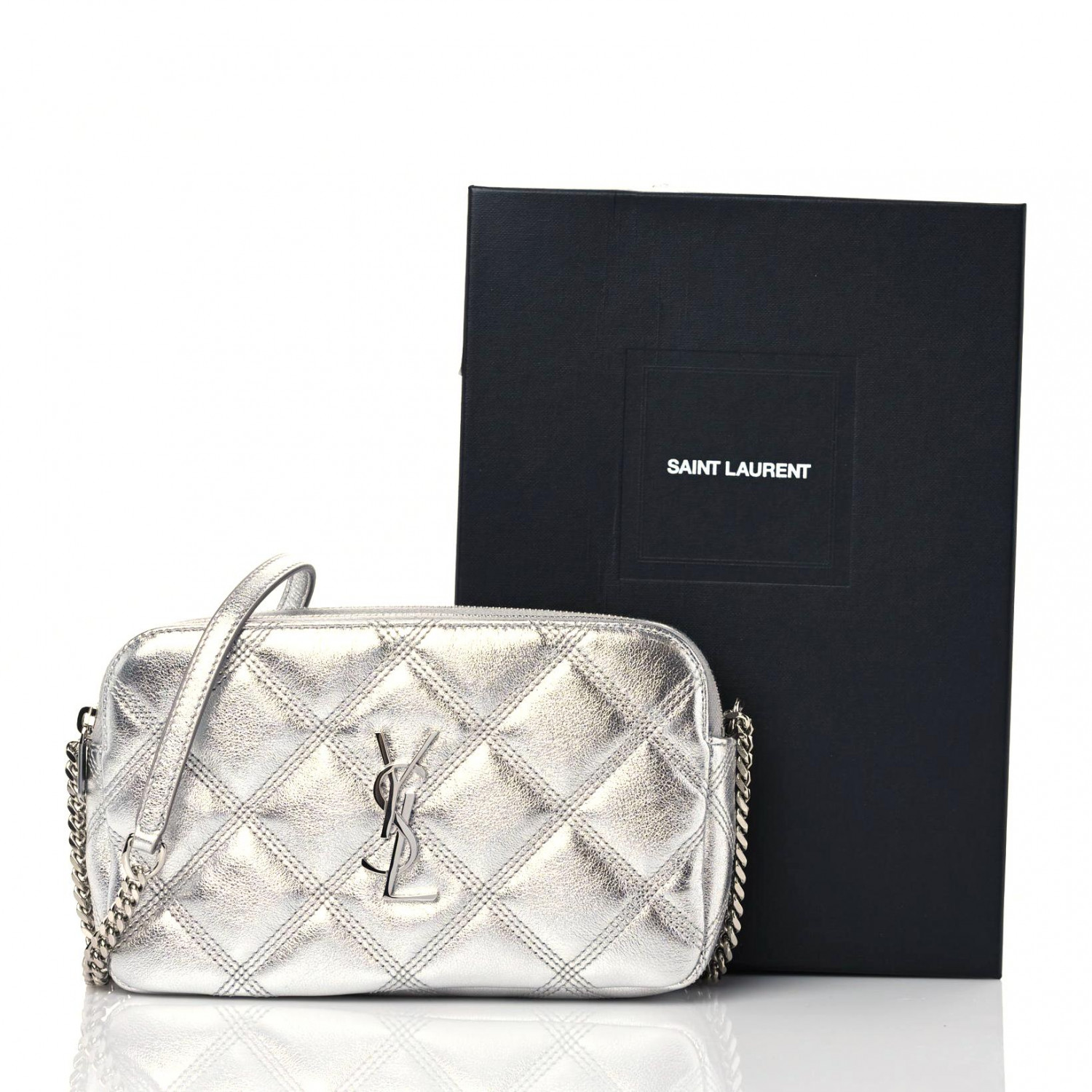 SAINT LAURENT Metallic Lambskin Quilted Mini Becky Double