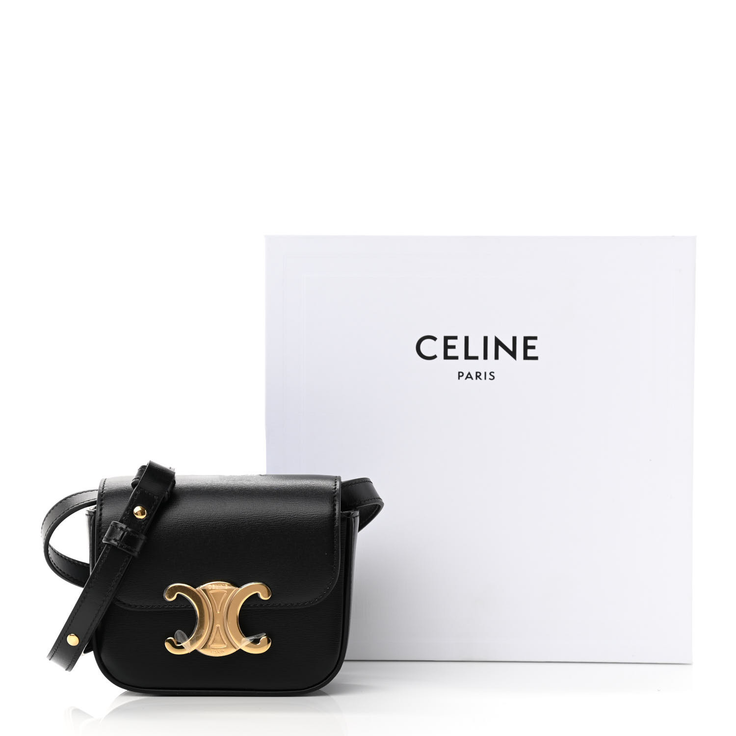 ★関税込★CELINE★Mini Triomphe Bag in Shiny Calfskin Black CELINE Shiny Calfskin Mini Triomphe Black 1176883 | FASHIONPHILE