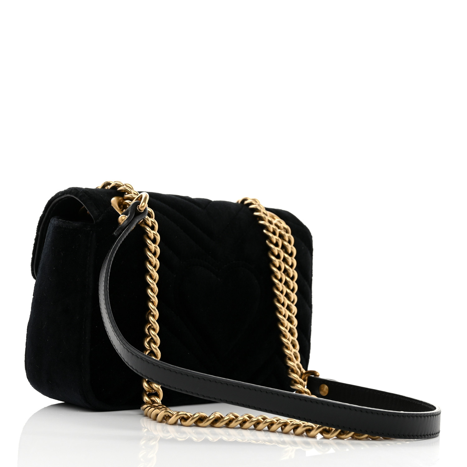 GUCCI Velvet Matelasse Embroidered Mini GG Marmont Shoulder