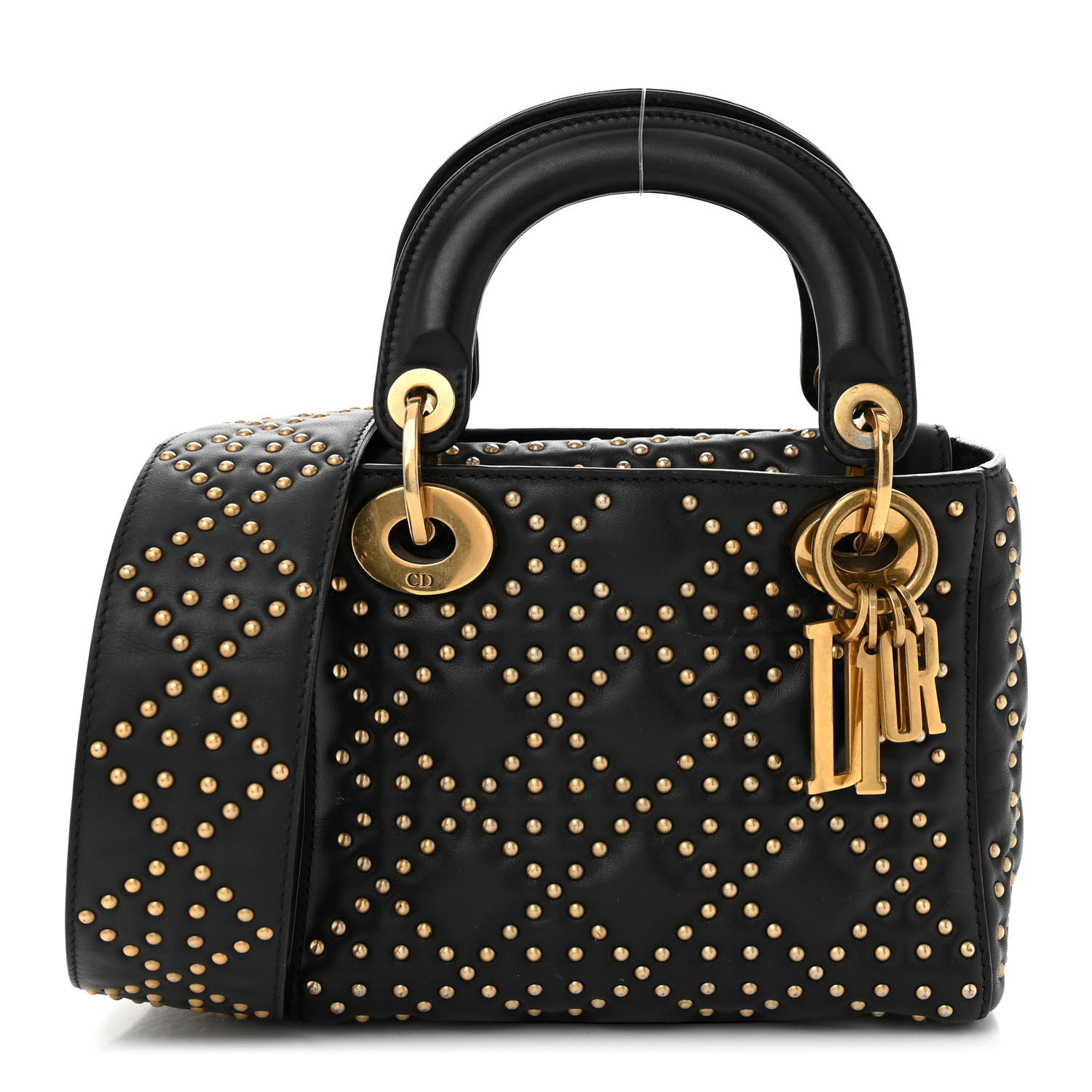CHRISTIAN DIOR Lambskin Studded Mini Supple Lady Dior Black