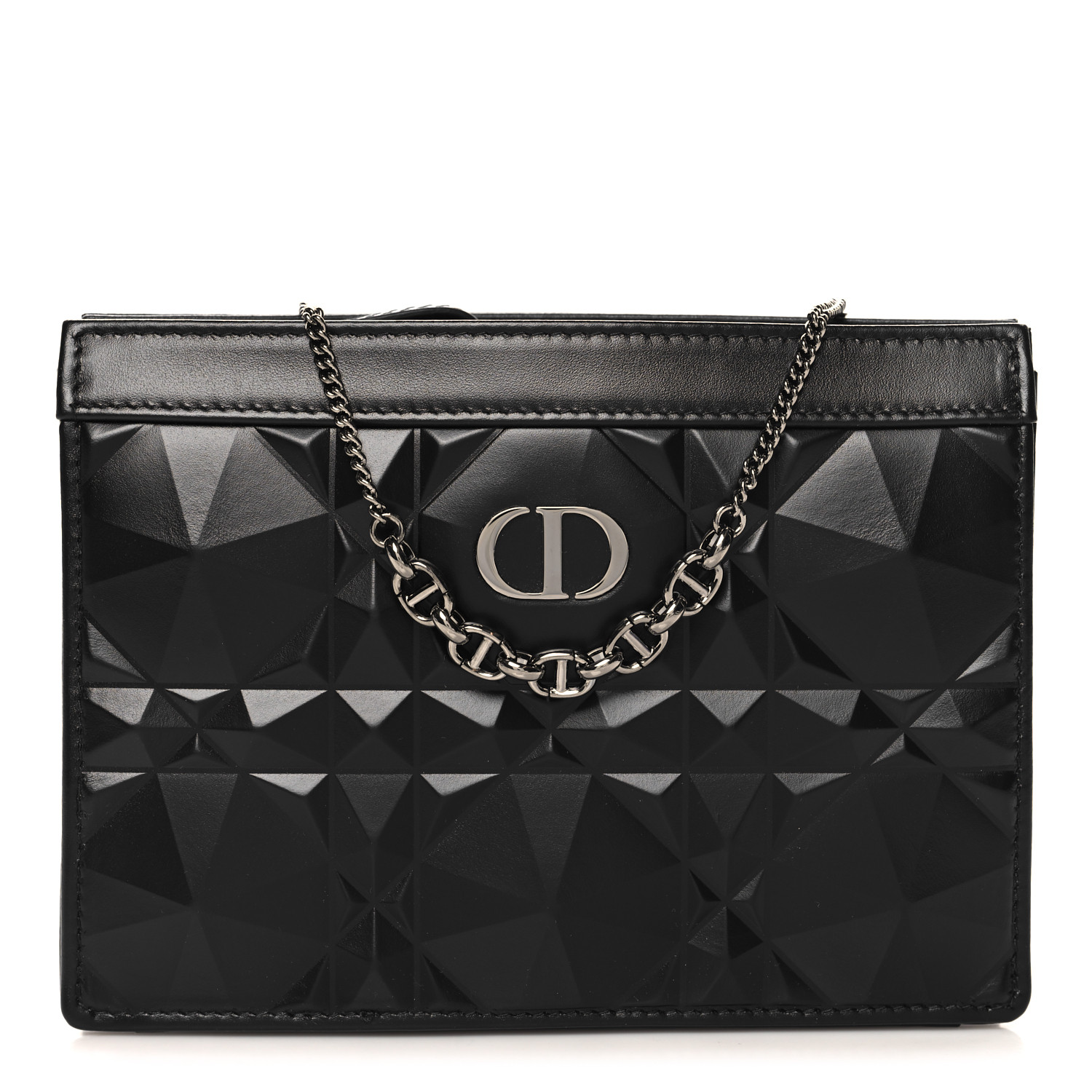 CHRISTIAN DIOR Calfskin Macrocannage Diamond Caro Zipped