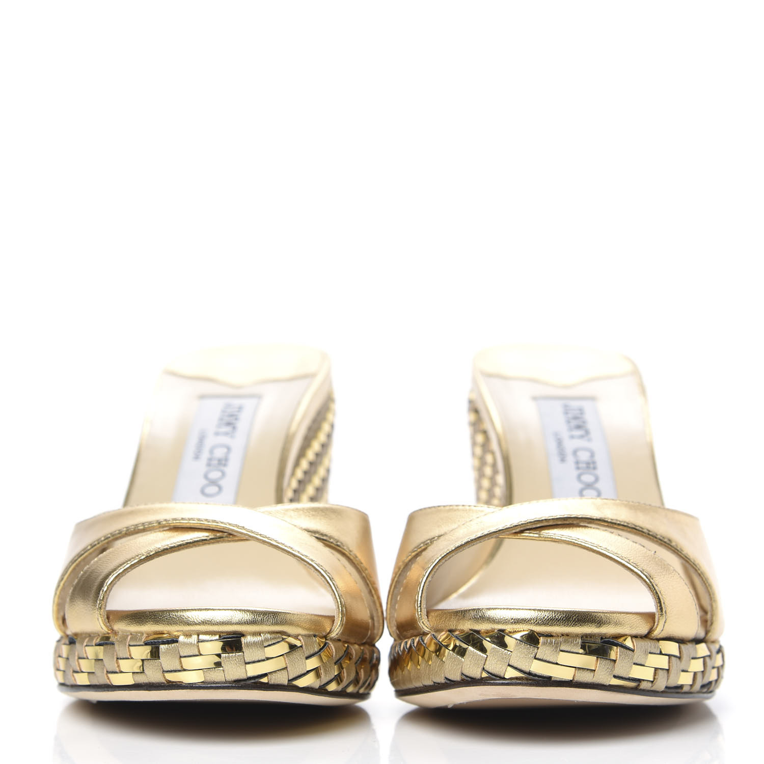 【新品・未使用】JIMMY CHOO ALMER80 ウエッジサンダル JIMMY CHOO Metallic Nappa Woven Almer 80 Wedge Sandals 38
