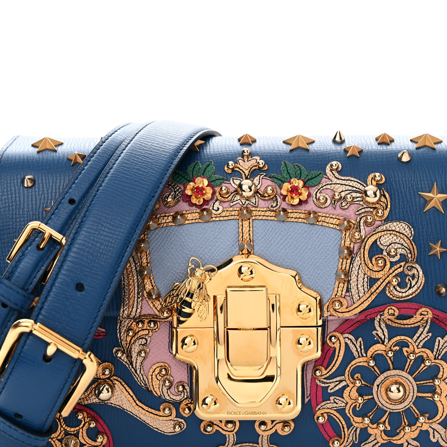 DOLCE GABBANA Calfskin Crystal Embellished Lucia Shoulder