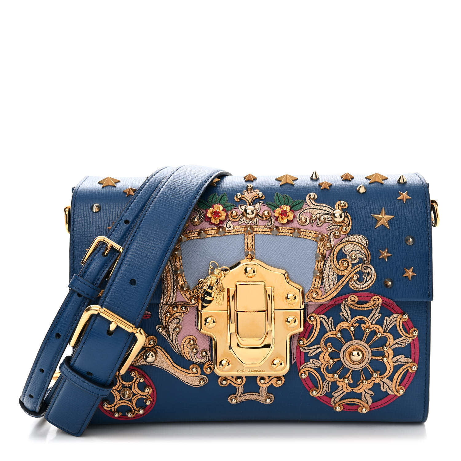 DOLCE GABBANA Calfskin Crystal Embellished Lucia Shoulder