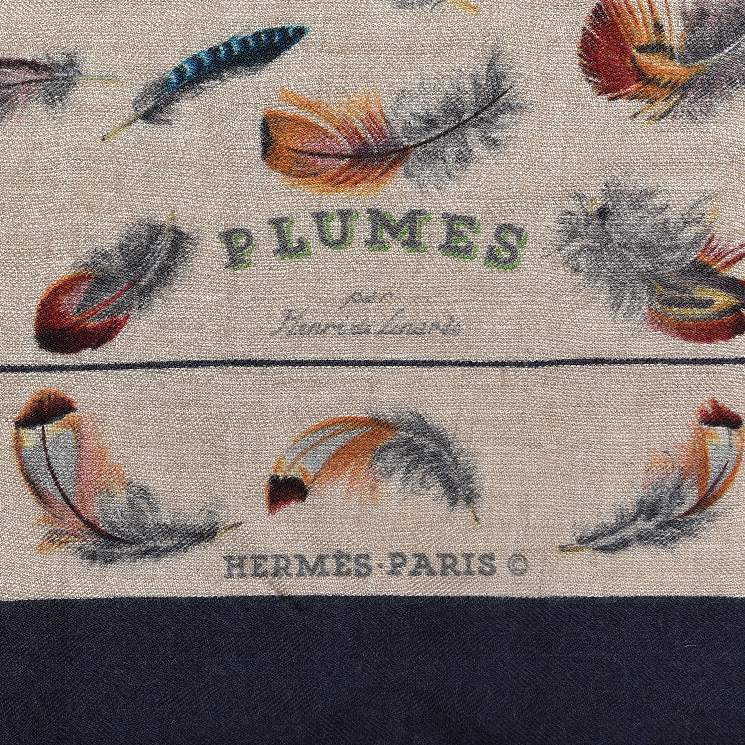 HERMES Cashmere Silk Plumes par Henri de Linares Scarf 90