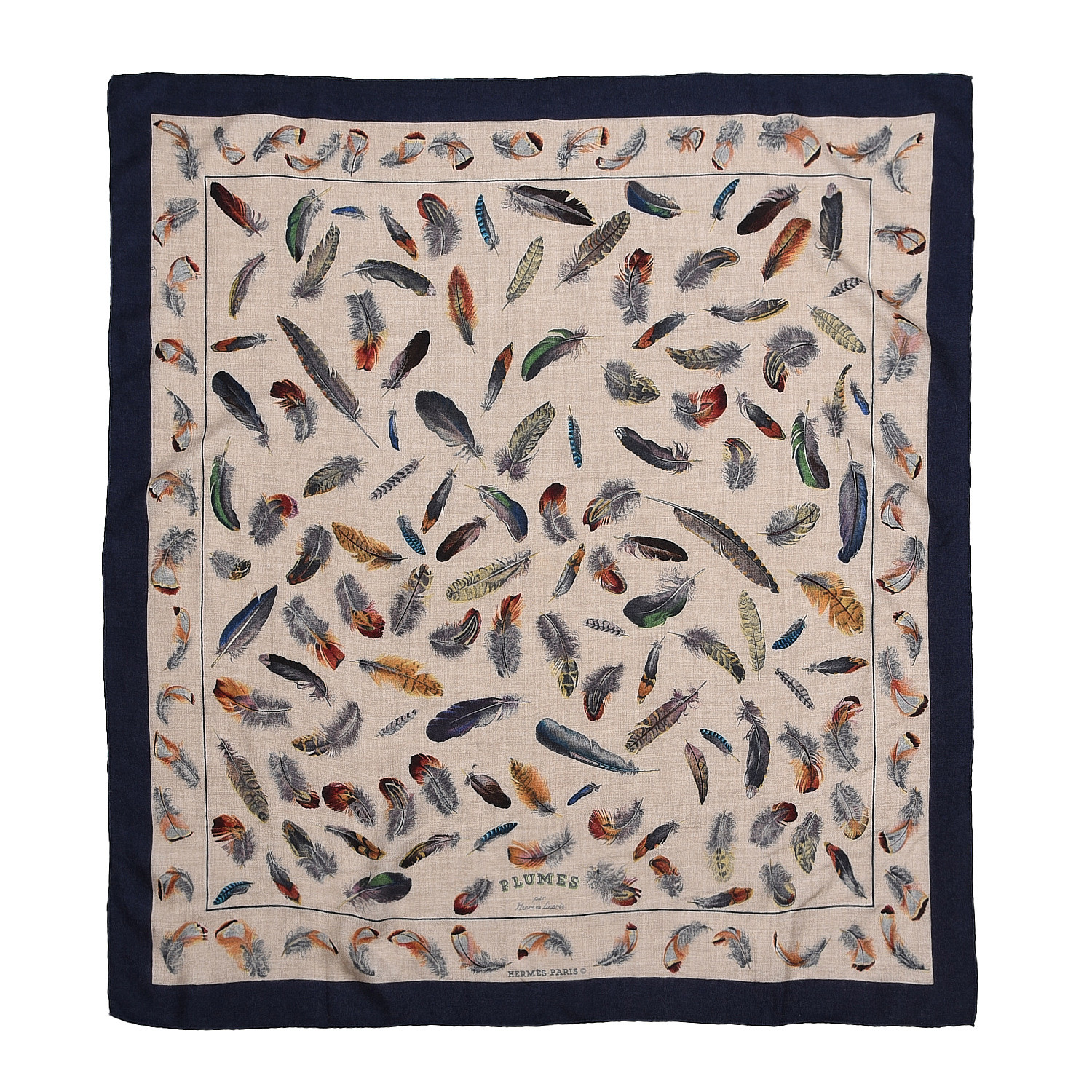 HERMES カレ90 PLUMES par Henride Linares HERMES Cashmere Silk Plumes par Henri de Linares Scarf 90