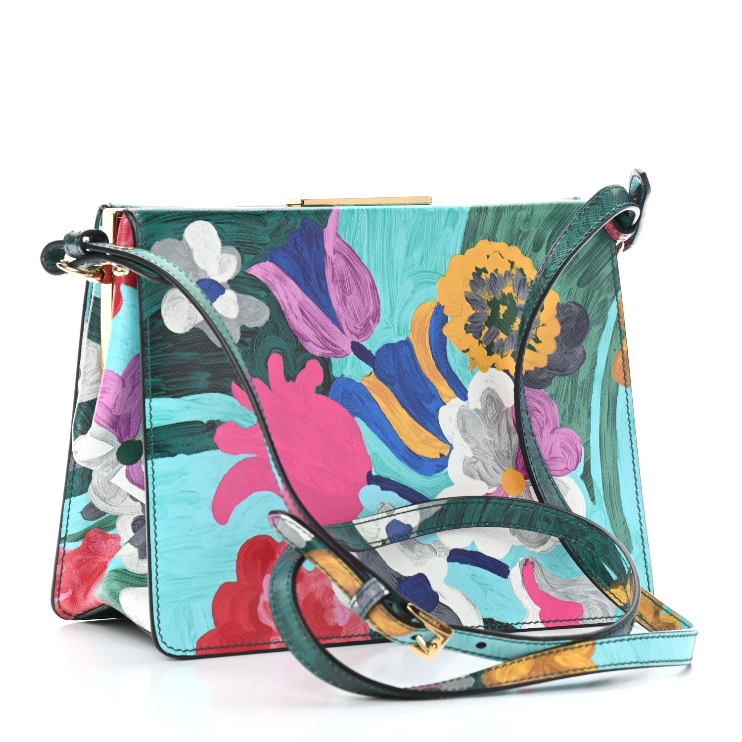 PRADA Saffiano Floral Printed Light Frame Bag Multicolor