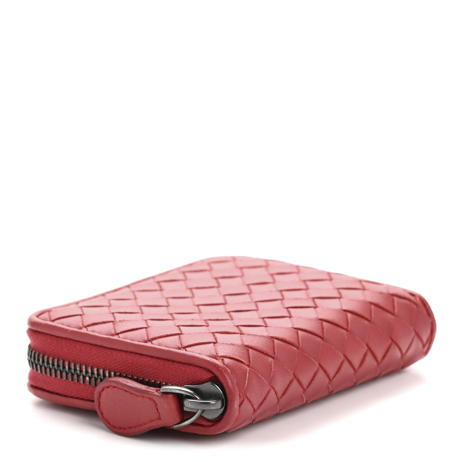 BOTTEGA VENETA Nappa Intrecciato Zip Around Coin Purse Red