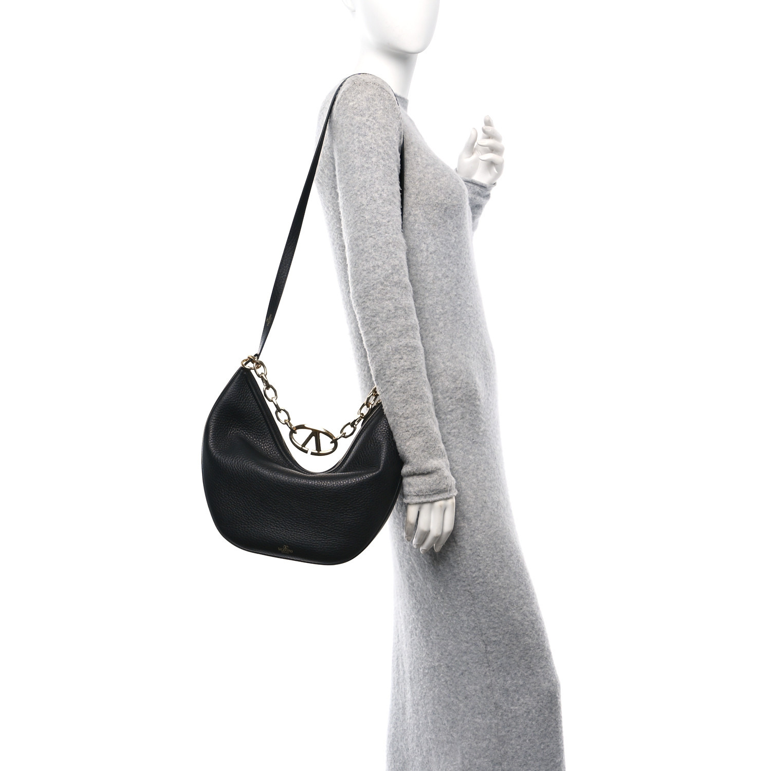 VALENTINO GARAVANI Grainy Calfskin Small Vlogo Moon Hobo Bag