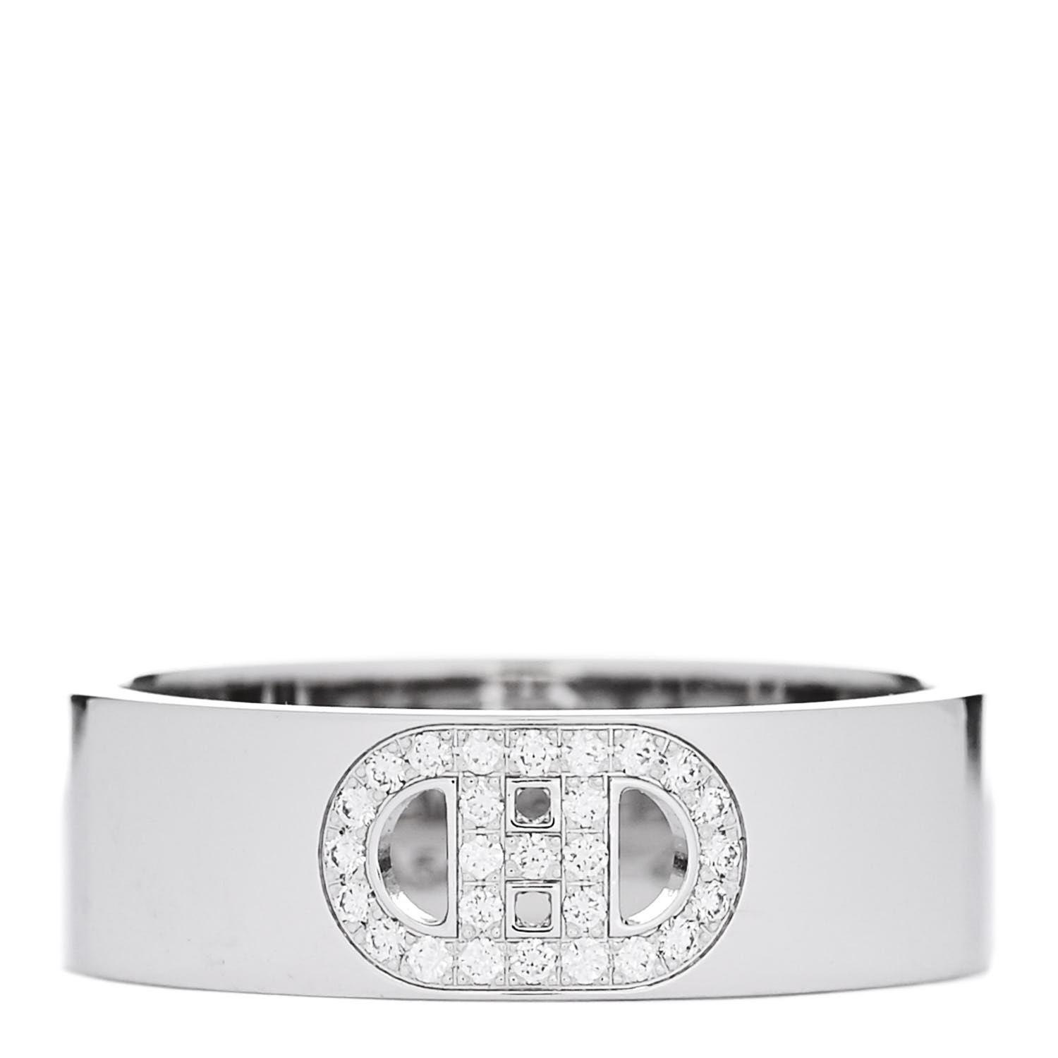 HERMES 18K White Gold Diamond PM H D'Ancre Ring 50 5.25