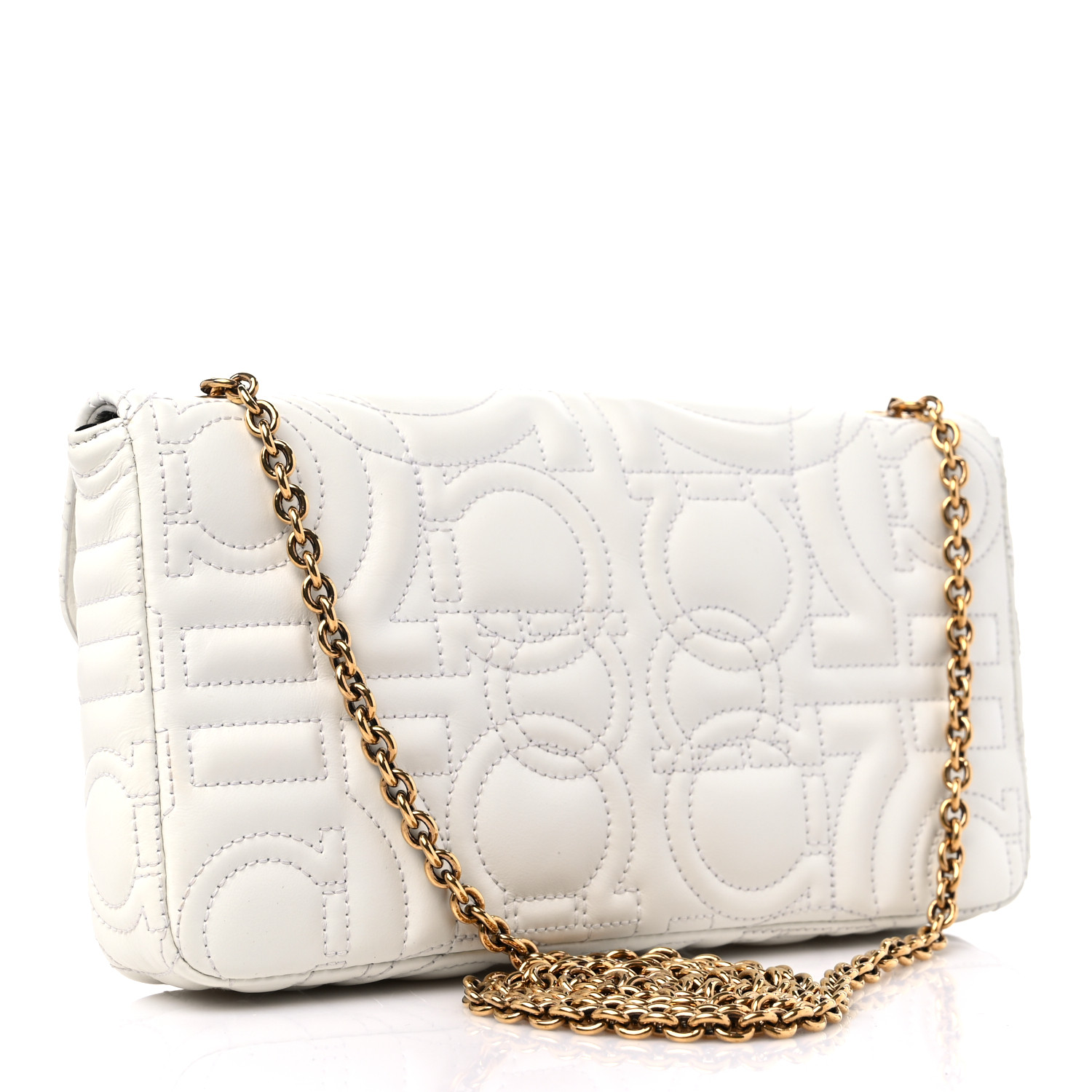 SALVATORE FERRAGAMO Calfskin Quilted Gancini Mini Bag White