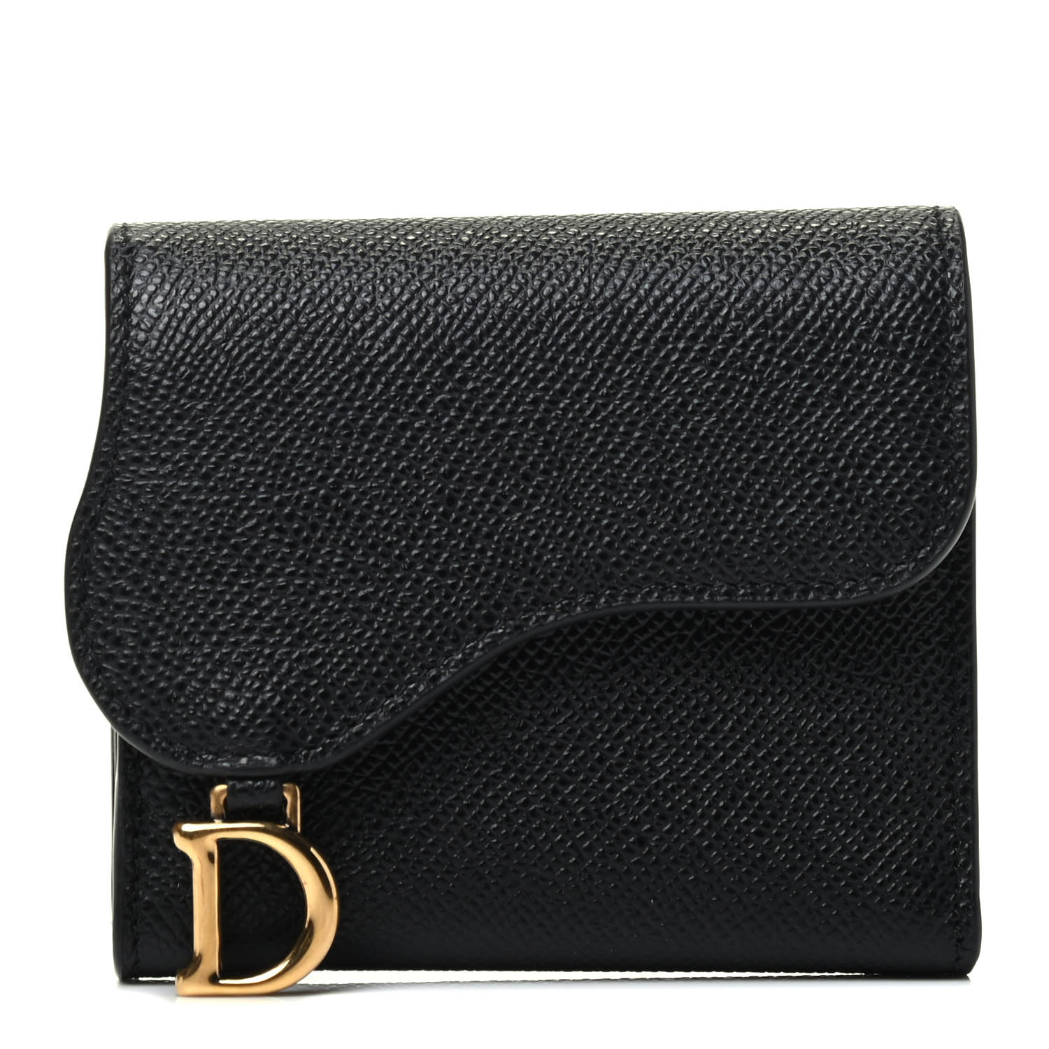 CHRISTIAN DIOR Grained Calfskin Saddle Lotus Wallet Black