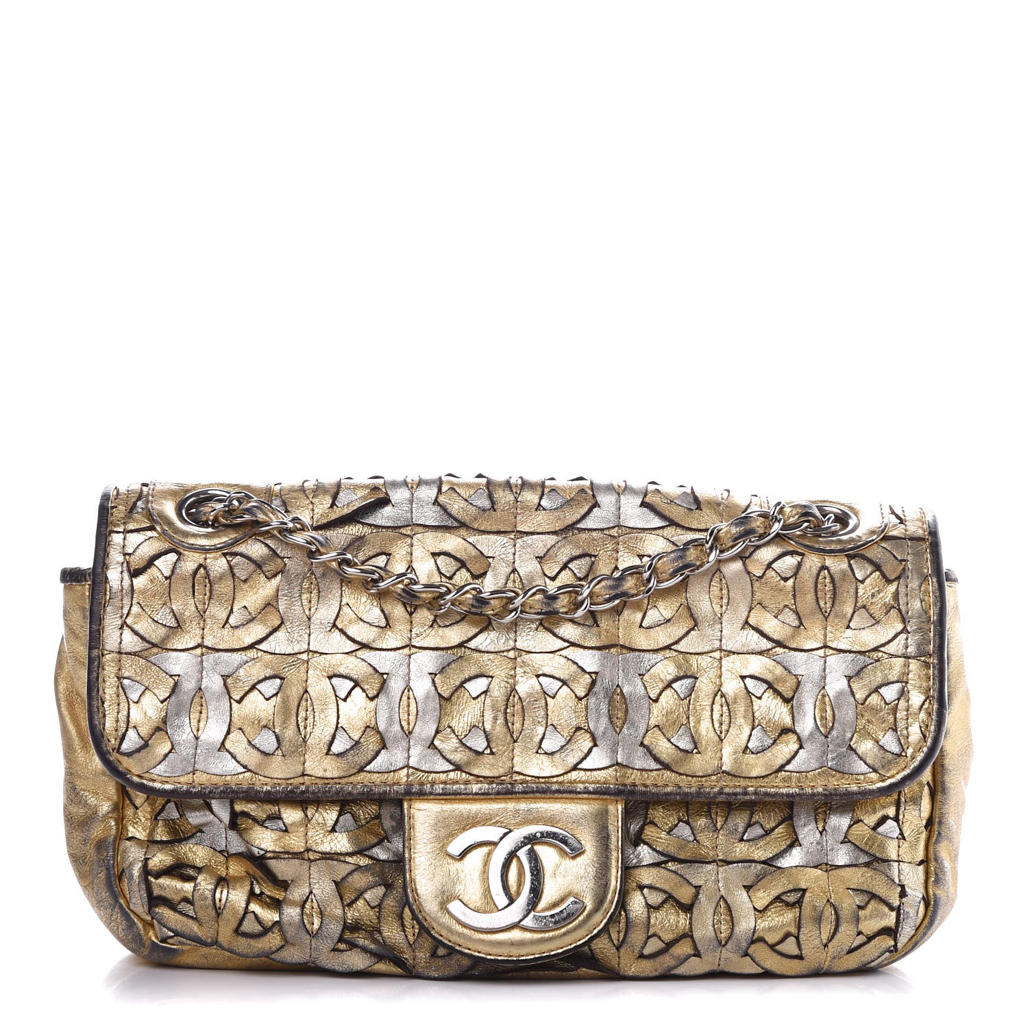 CHANEL Metallic Crackled Calfskin Medium CC Mix Flap Gold