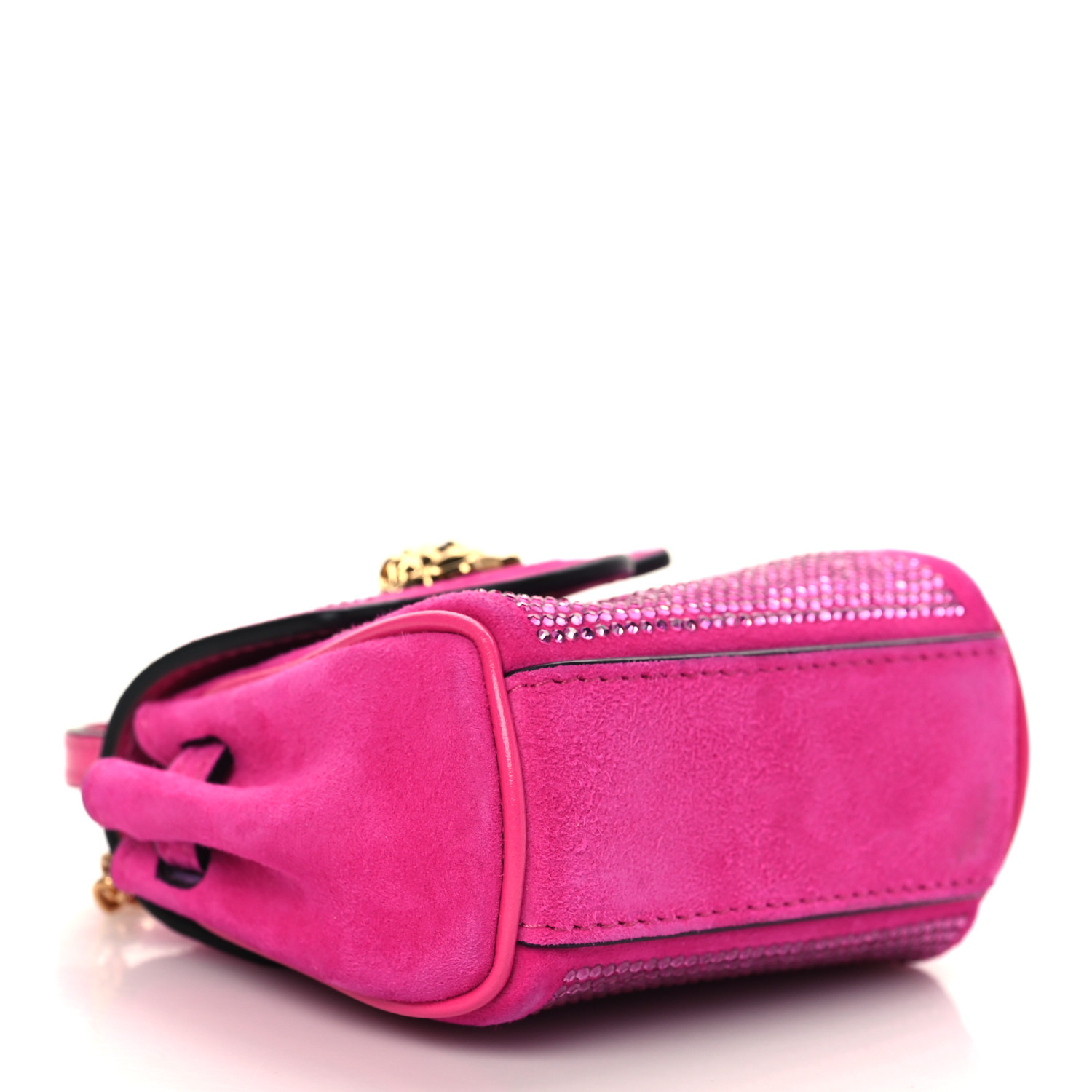 VERSACE Suede Crystal Studded Micro La Medusa Bag Pink