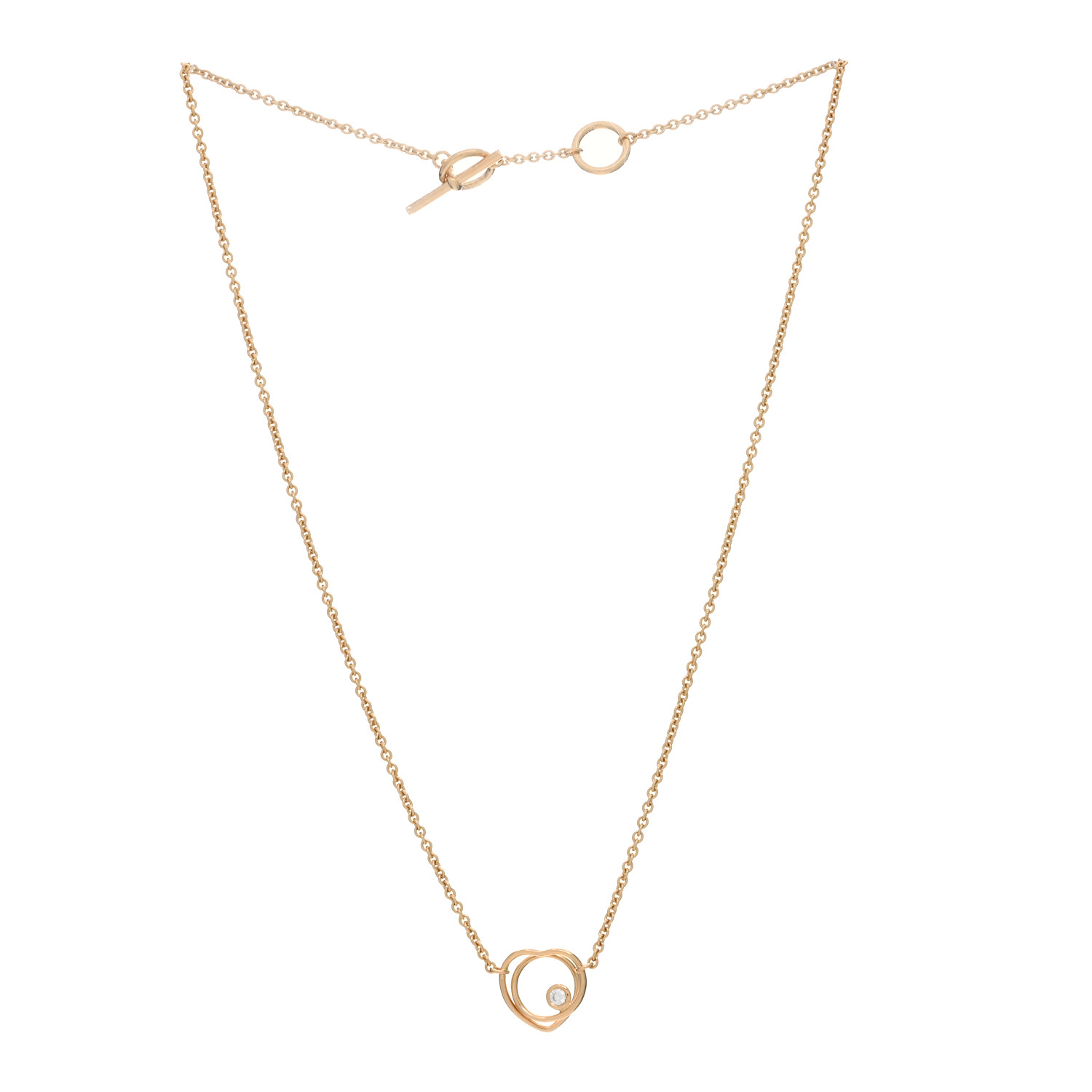 HERMES 18K Rose Gold Diamond TPM Vertige Coeur Necklace SH