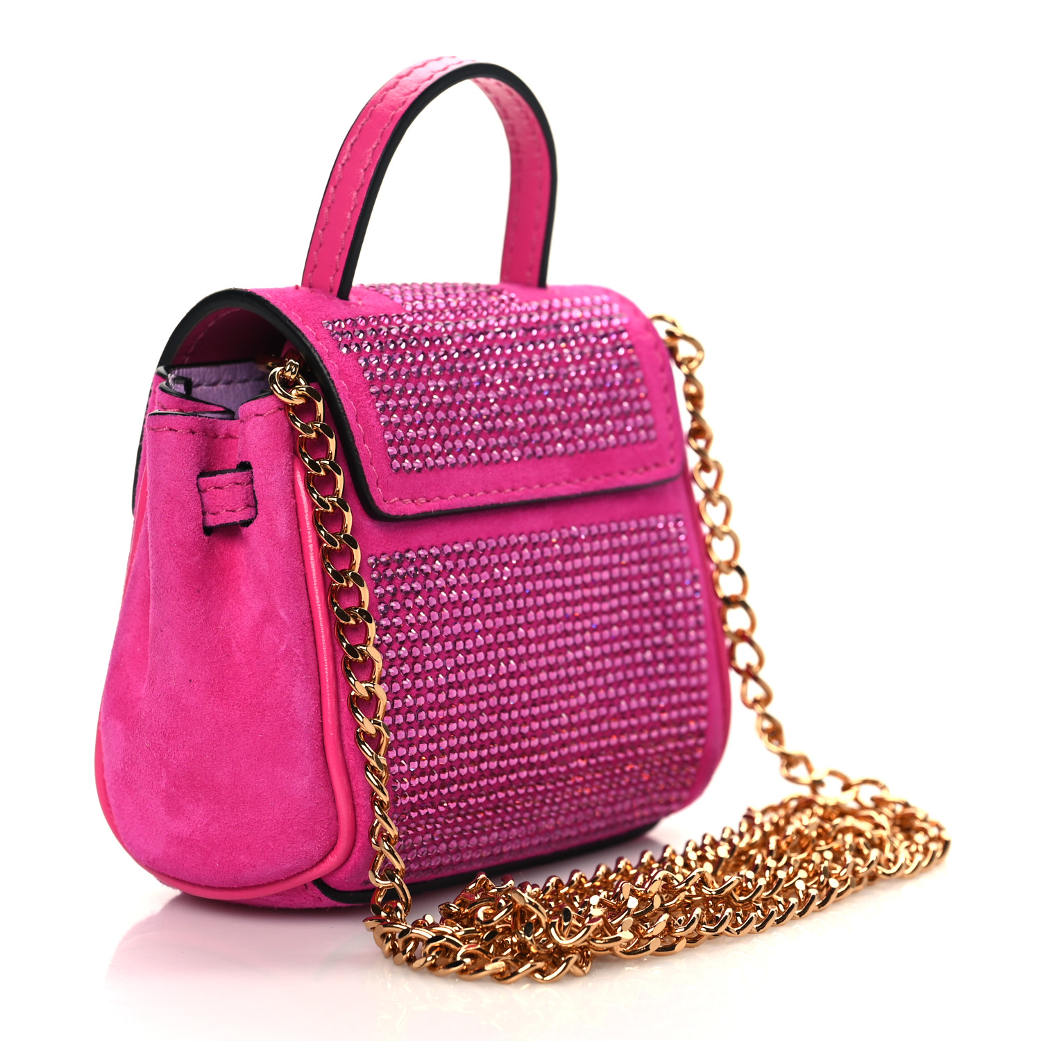 VERSACE Suede Crystal Studded Micro La Medusa Bag Pink