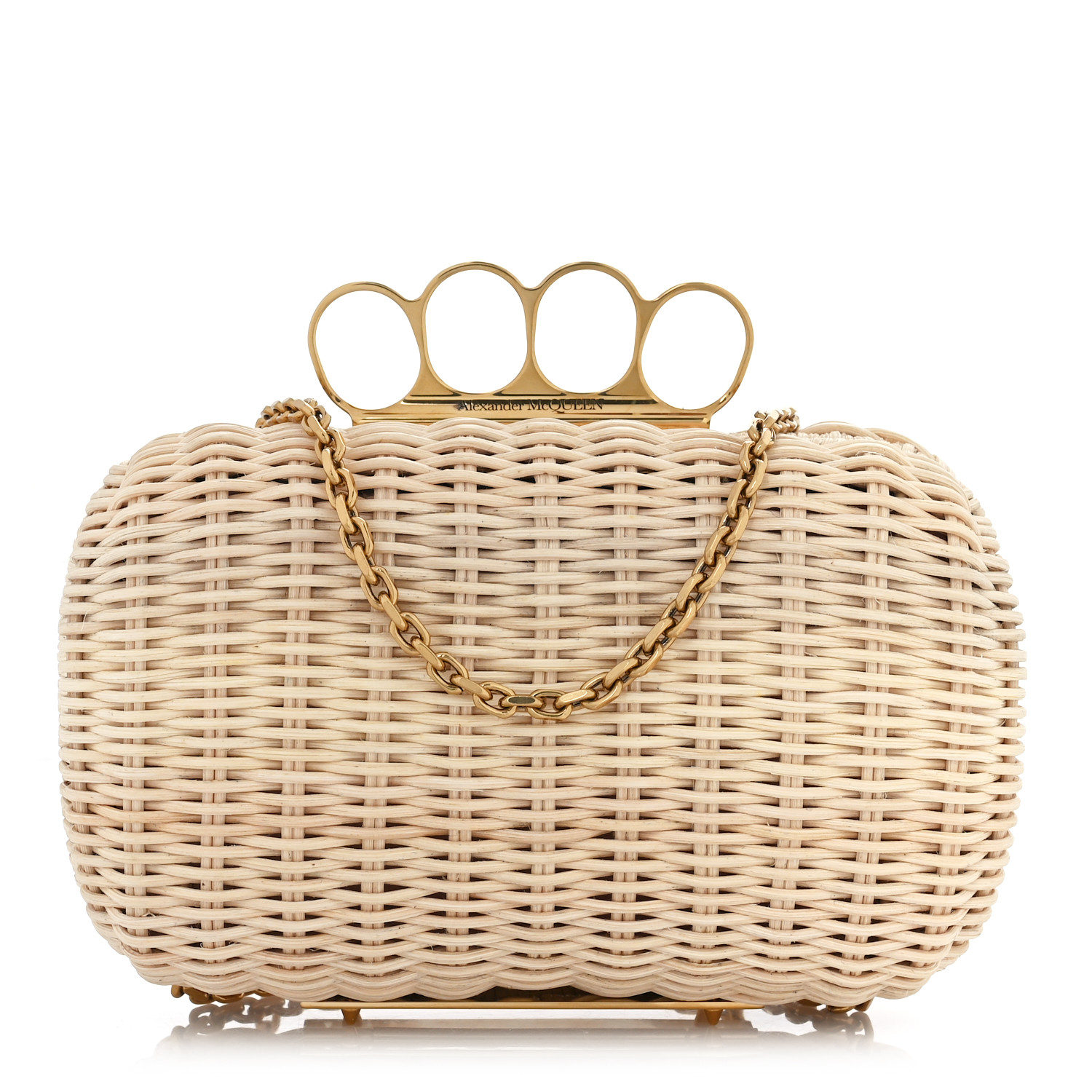 ALEXANDER MCQUEEN Woven Straw Four Ring Chain Knuckle Clutch