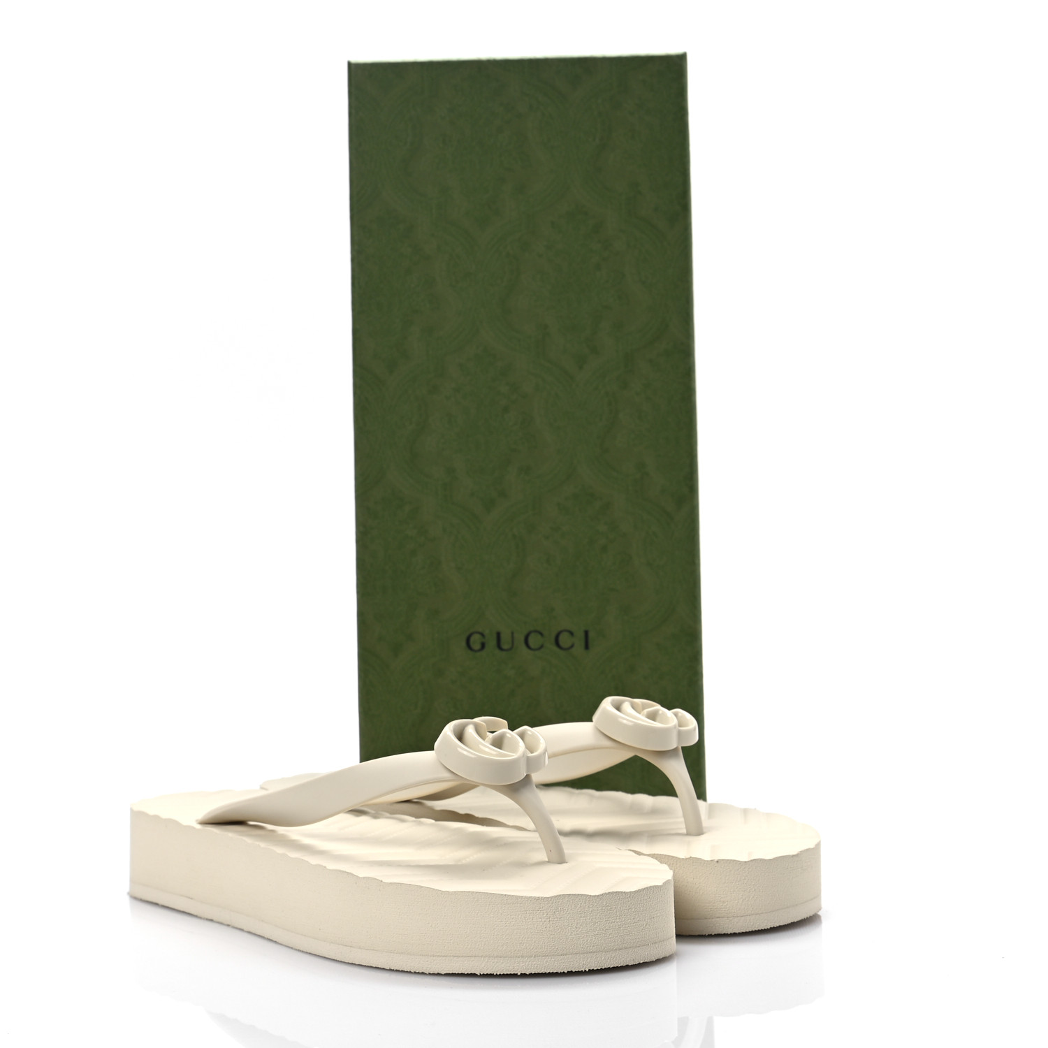GUCCI Rubber Chevron Womens Thong Sandals 38 White 1175933