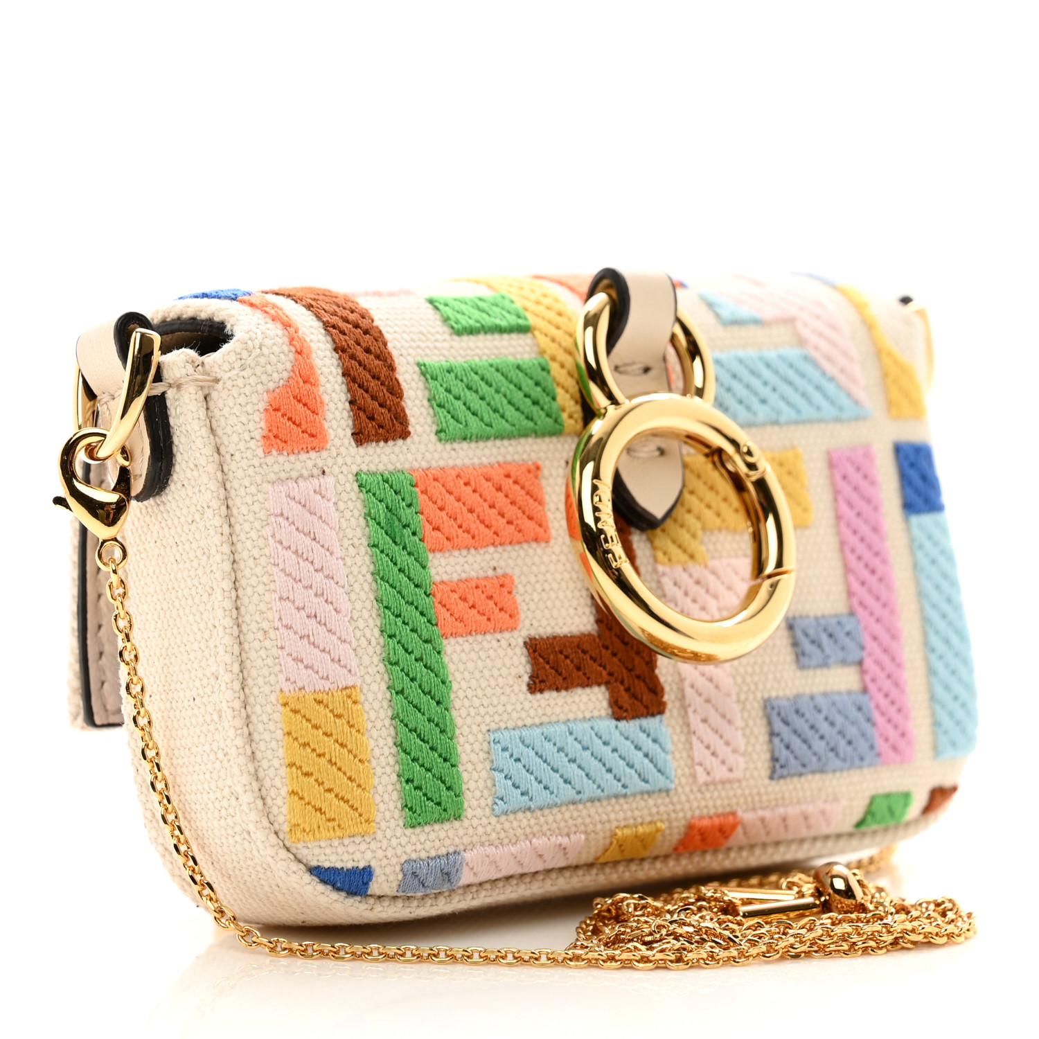 ★COURONNE★ Facade Noa Cross 20 (Camel)_RCBRX24645CMX FENDI Canvas Nappa FF Multicolor Embroidered Nano Maxi