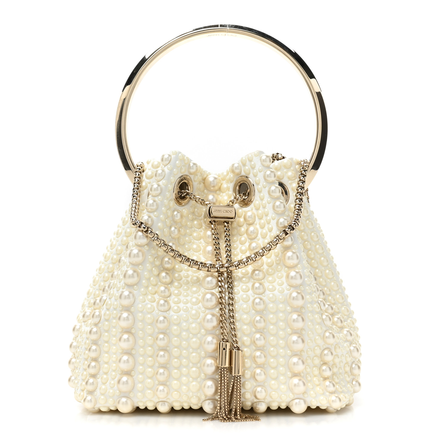 JIMMY CHOO Satin Pearl Embellished Bon Bon Bag Ivory 1473229