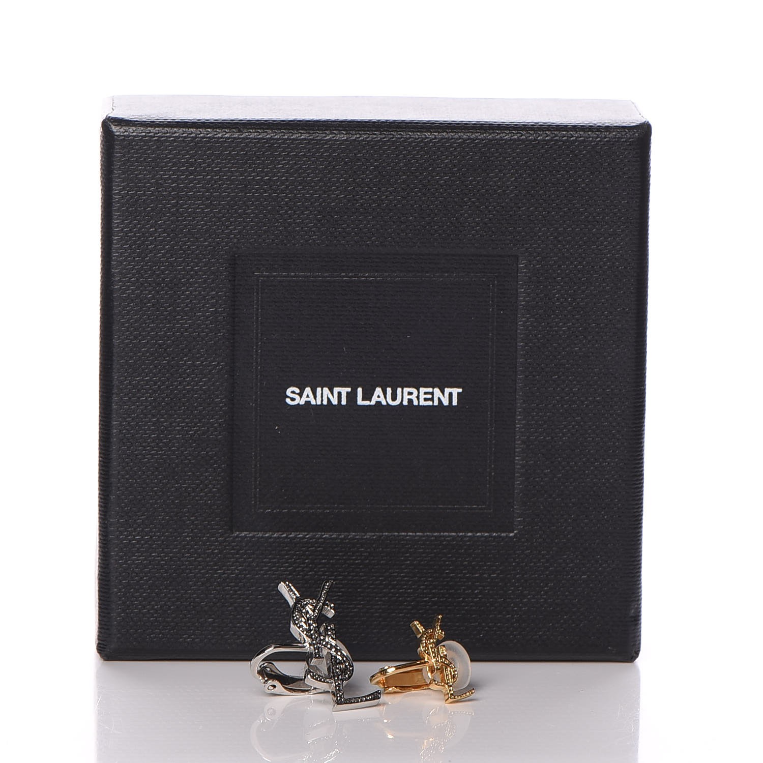 SAINT LAURENT Crystal YSL Ear Cuff Earring Set Gold Silver