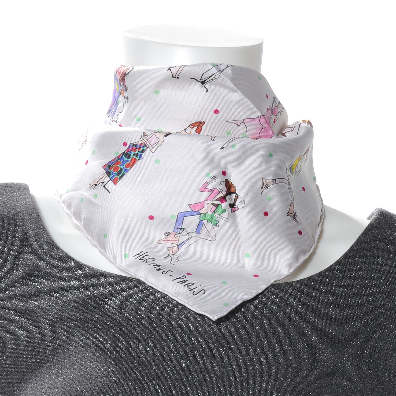 HERMES Silk Les Parisiennes De Kiraz Pocket Square Scarf
