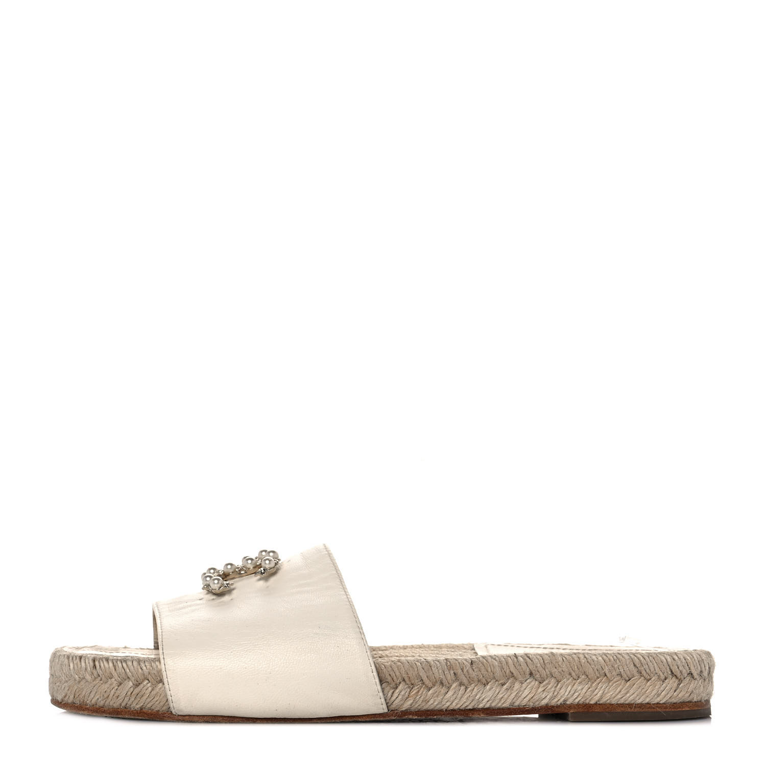 CHANEL Lambskin Pearl CC Espadrille Slip On Sandals 37.5