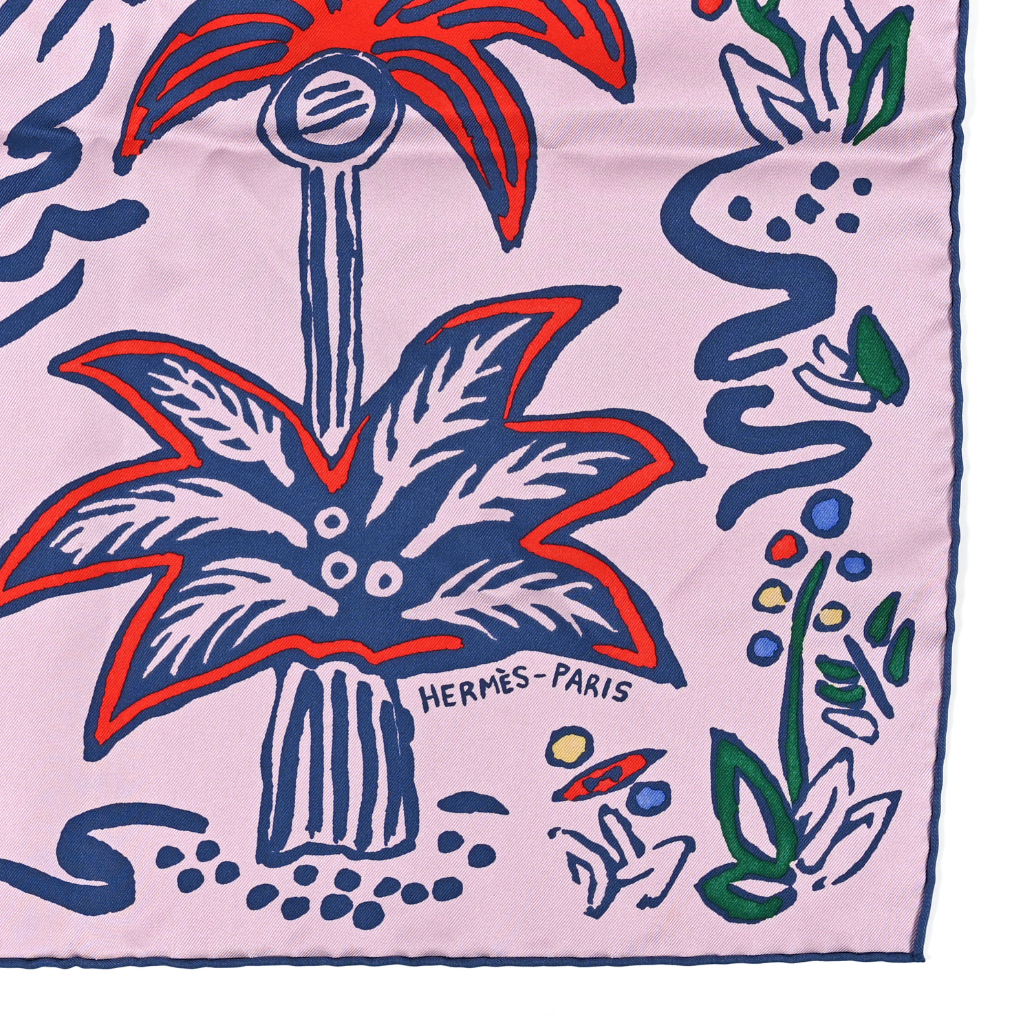 HERMES Silk Isola Di Primavera Scarf 90 Rose Fane Marine