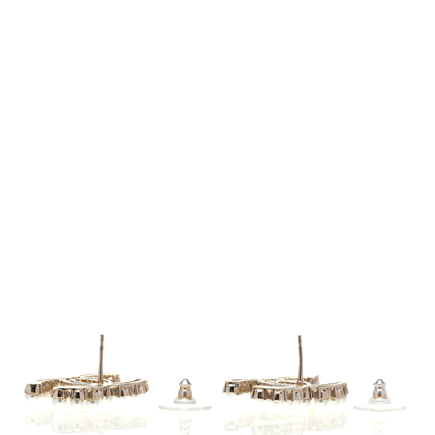 CHANEL Crystal Pearl CC Dazzling Domino Earrings Gold