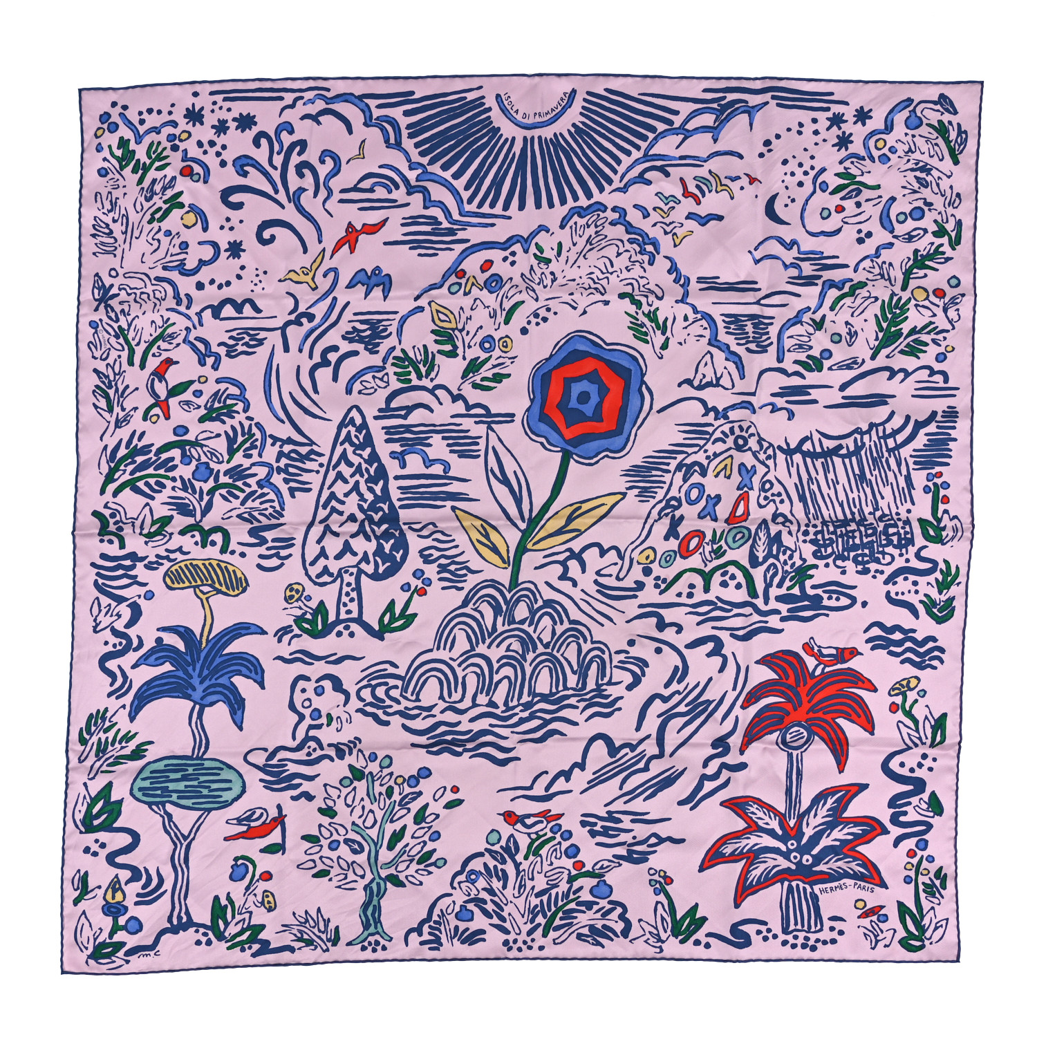 エルメス　HERMES ISOLA DI PRIMAVERA ピンク スカーフ HERMES Silk Isola Di Primavera Scarf 90 Rose Fane Marine