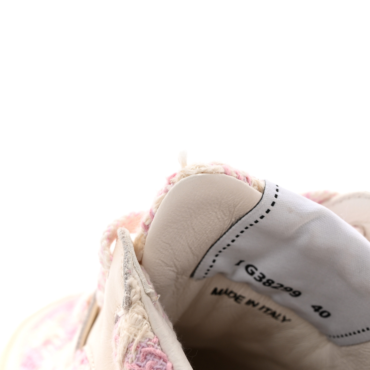 CHANEL Tweed Suede Calfskin Womens CC Sneakers 40 Pink Ecru