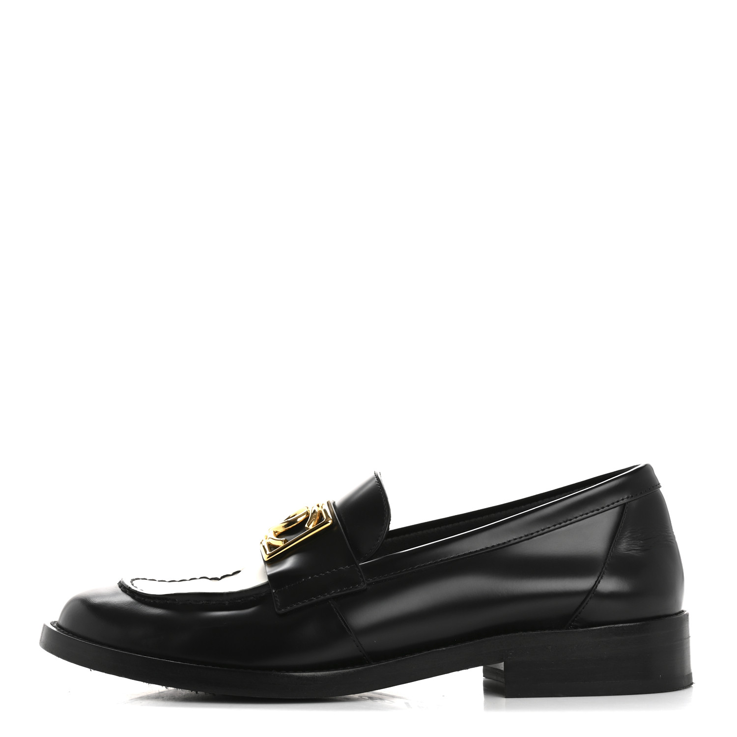 CHANEL Shiny Calfskin CC Loafers Black White 39.5 Black
