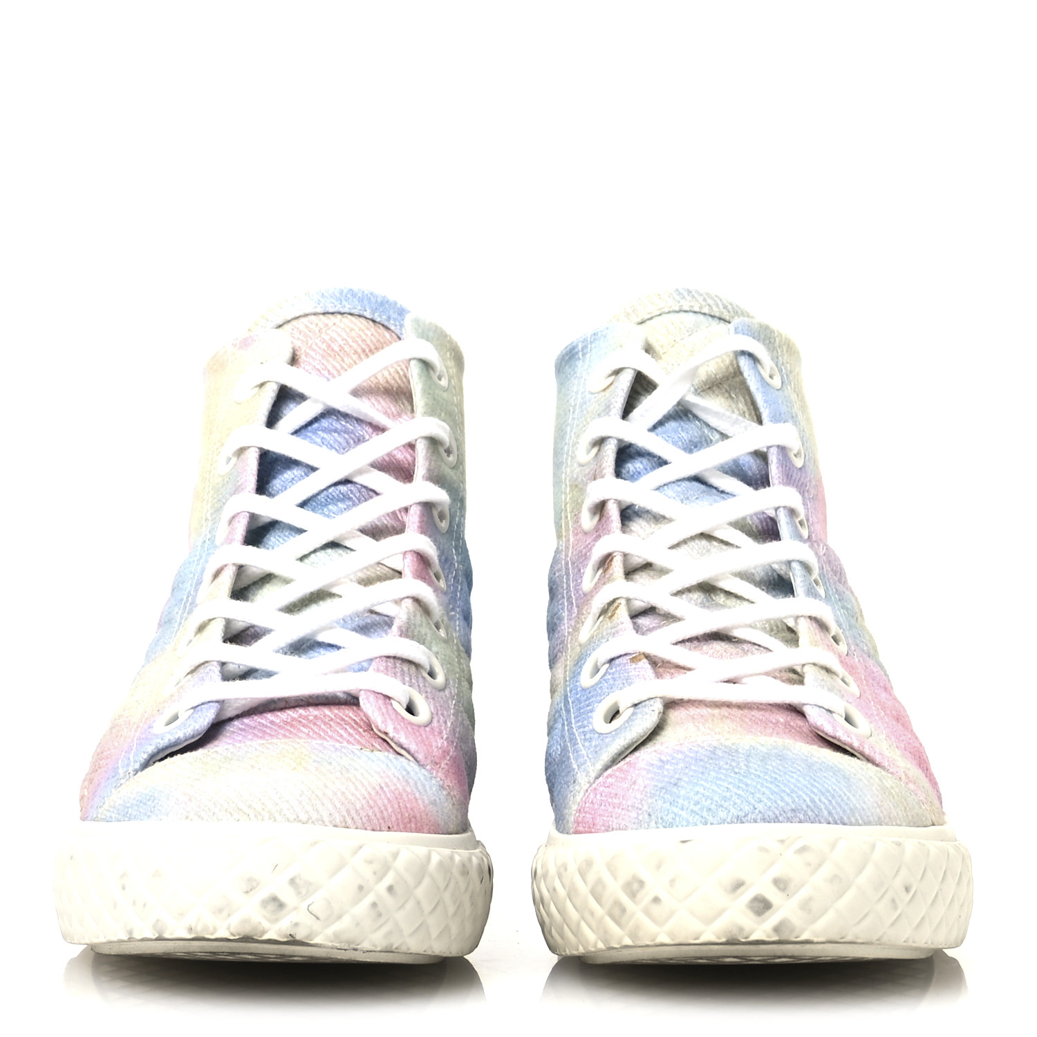 CHANEL Printed Fabric Quilted High Top Sneakers 38 Green