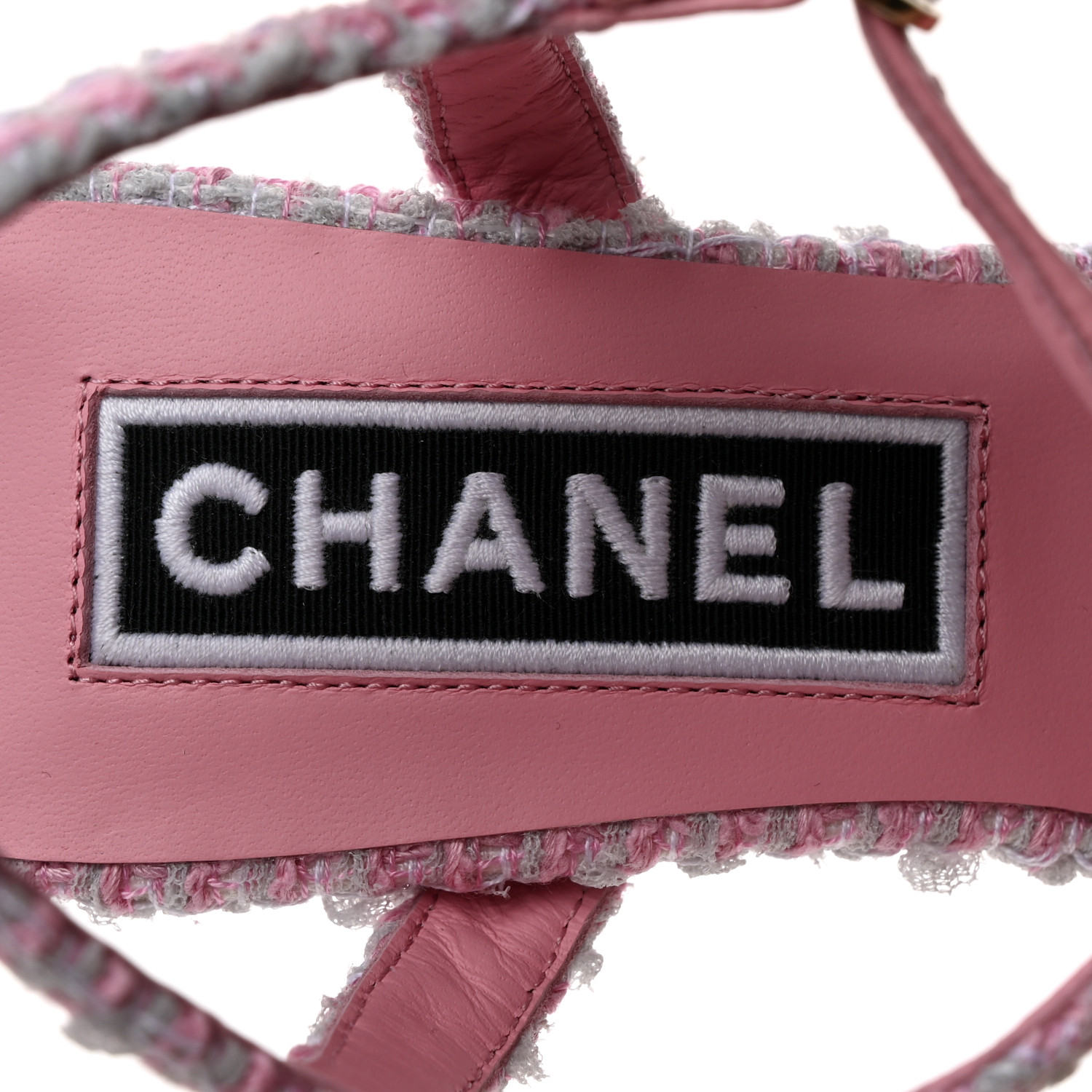 CHANEL Tweed Crystal CC Platform Sandals 38 Light Pink