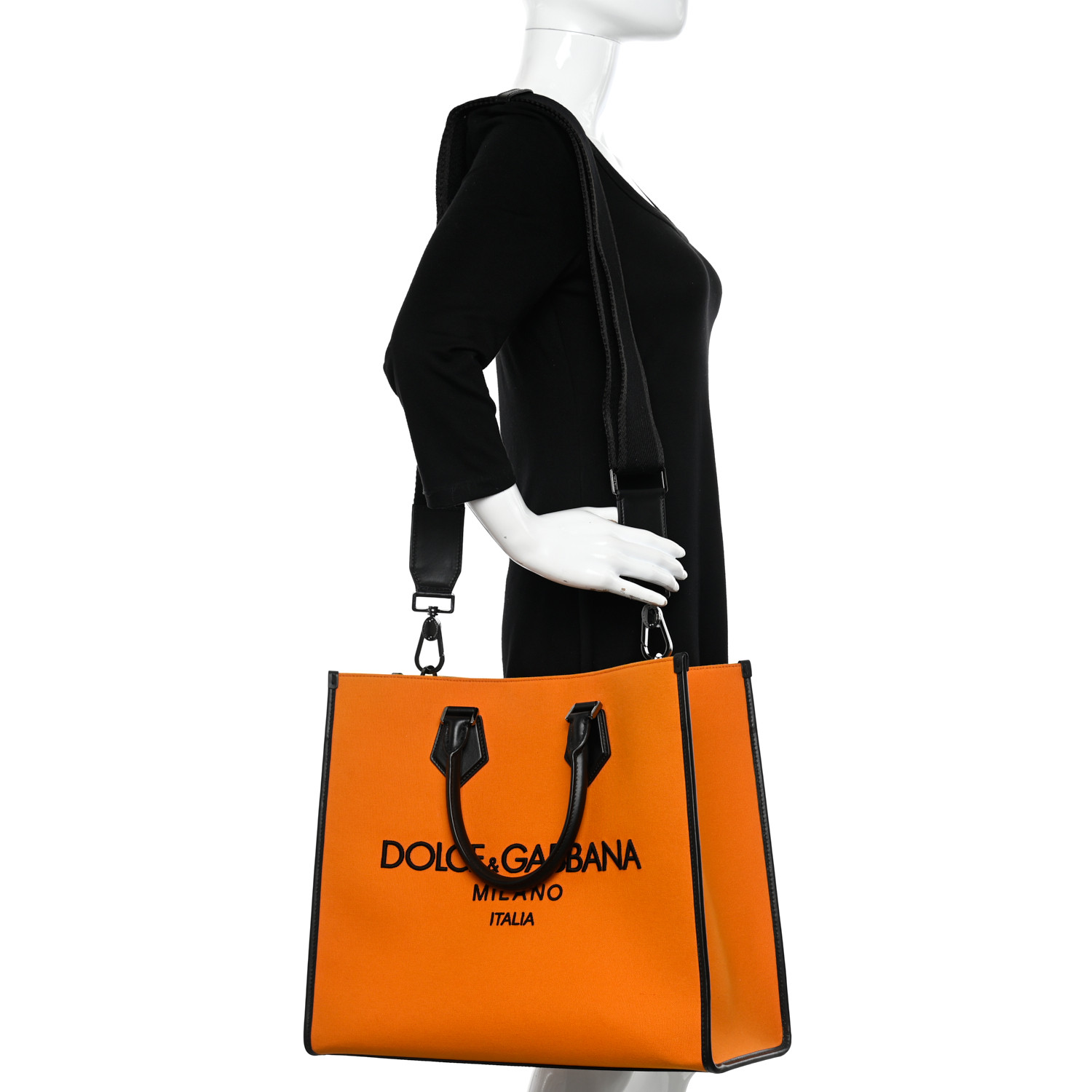 DOLCE & GABBANA オルオハエンホス刺繍ショツ FTC9GTHJMQK F0473 DOLCE GABBANA Canvas Calfskin Embroidered Logo Large Edge