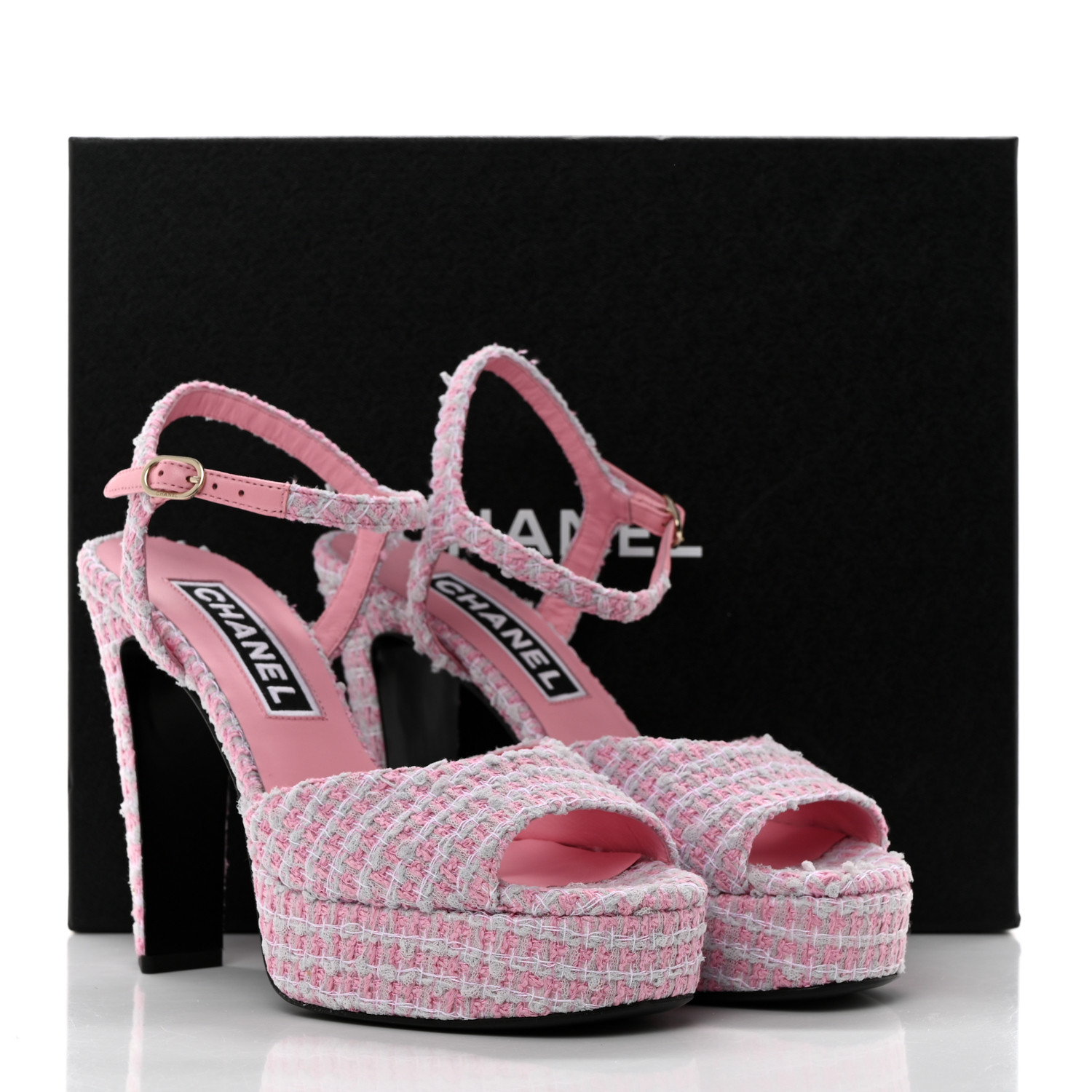 Pinky様 リクエスト 5点 まとめ商品 CHANEL Tweed Crystal CC Platform Sandals 38 Light Pink