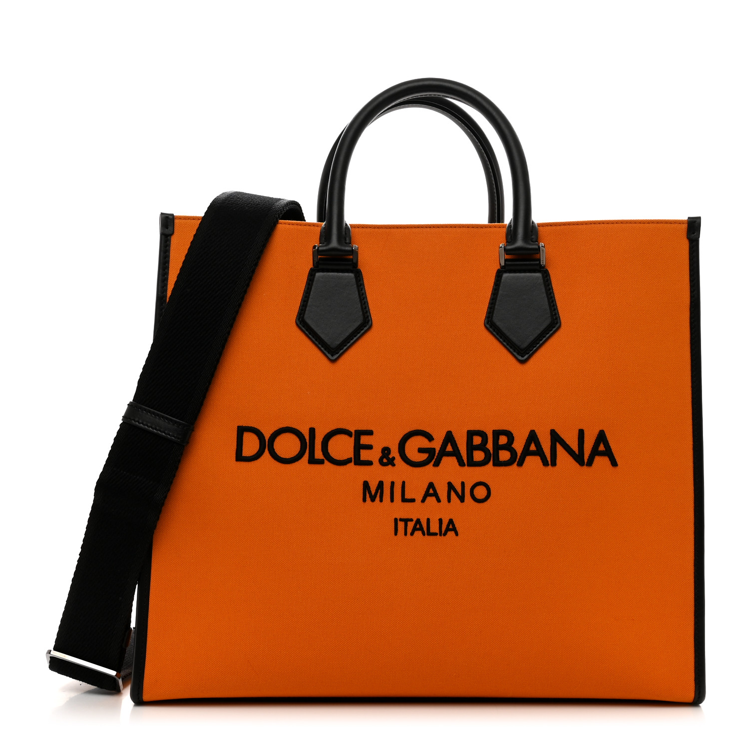 DOLCE GABBANA Canvas Calfskin Embroidered Logo Large Edge