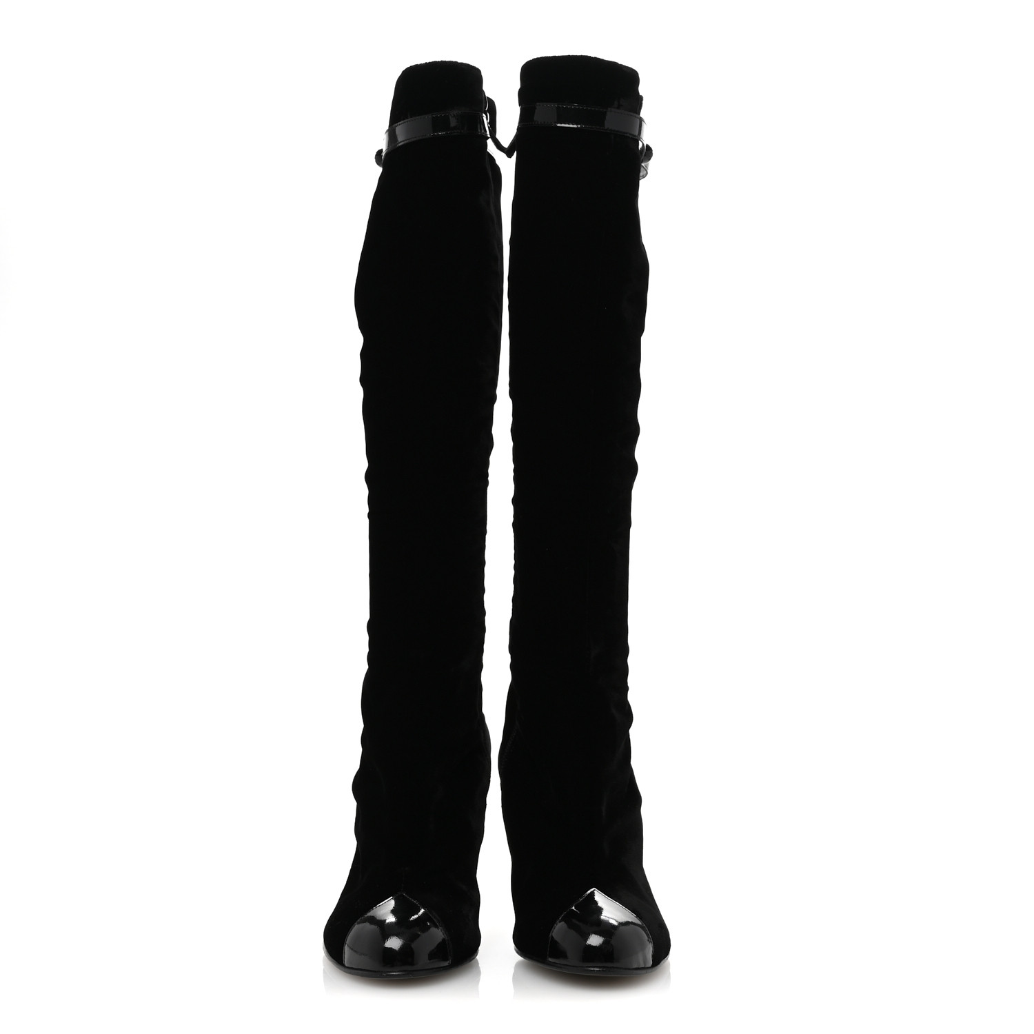その他 WCCF08-09 CHANEL Velvet Patent Cap Toe Knee High Boots 37.5 Black
