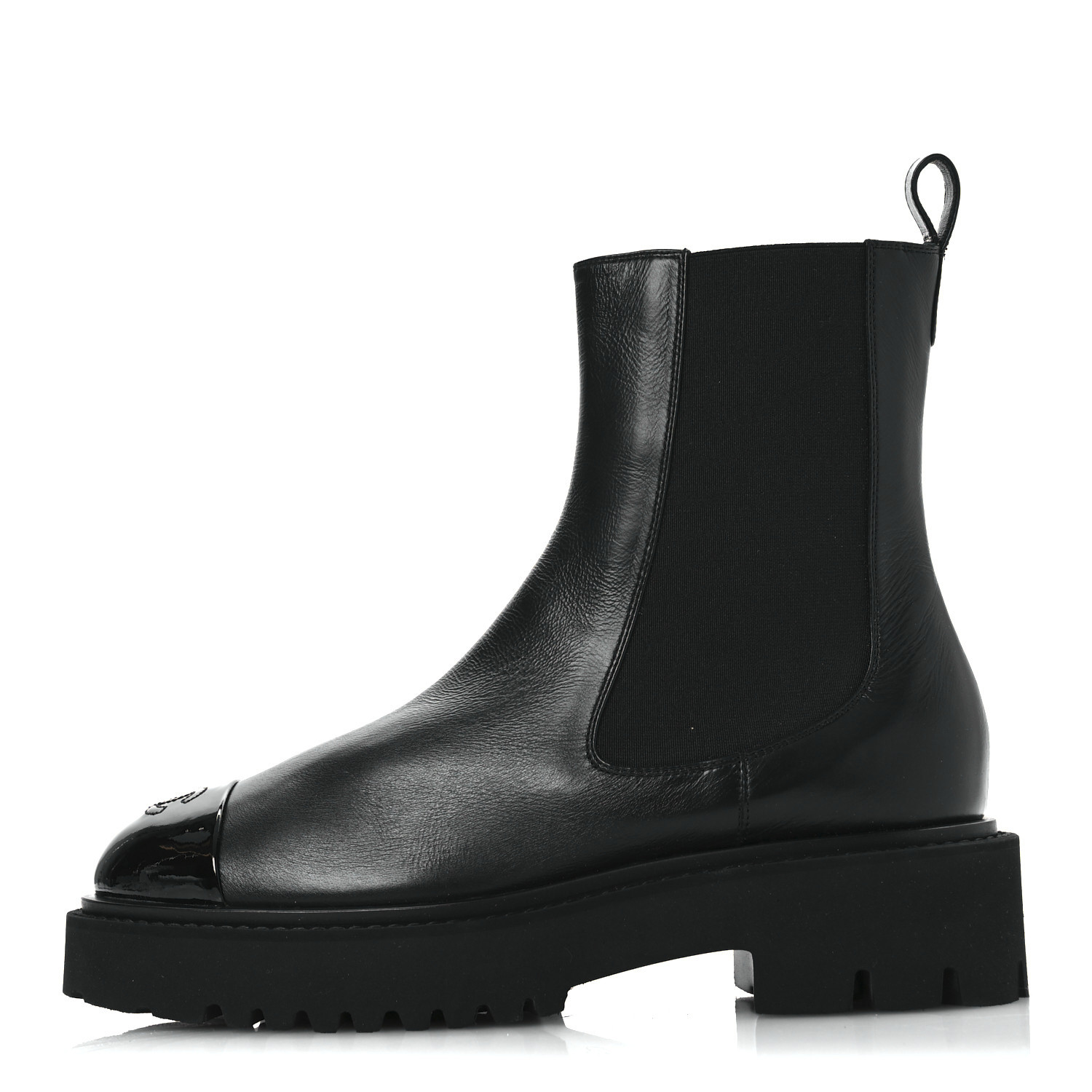 チャチャ CHANEL Crumpled Calfskin Patent Cap Toe Short Boots 39.5