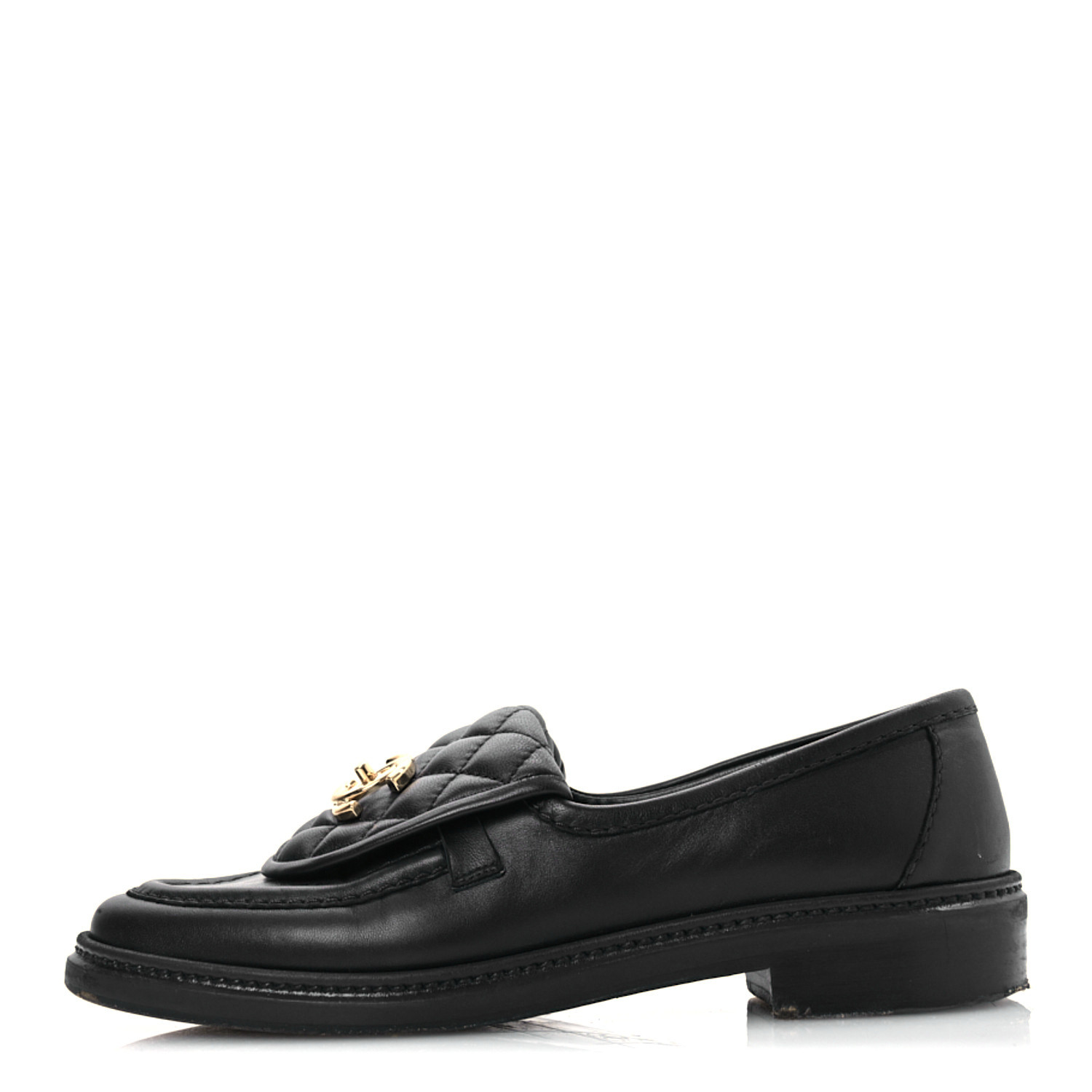 CHANEL Lambskin Quilted CC Turnlock Loafers 37 Black 1683716