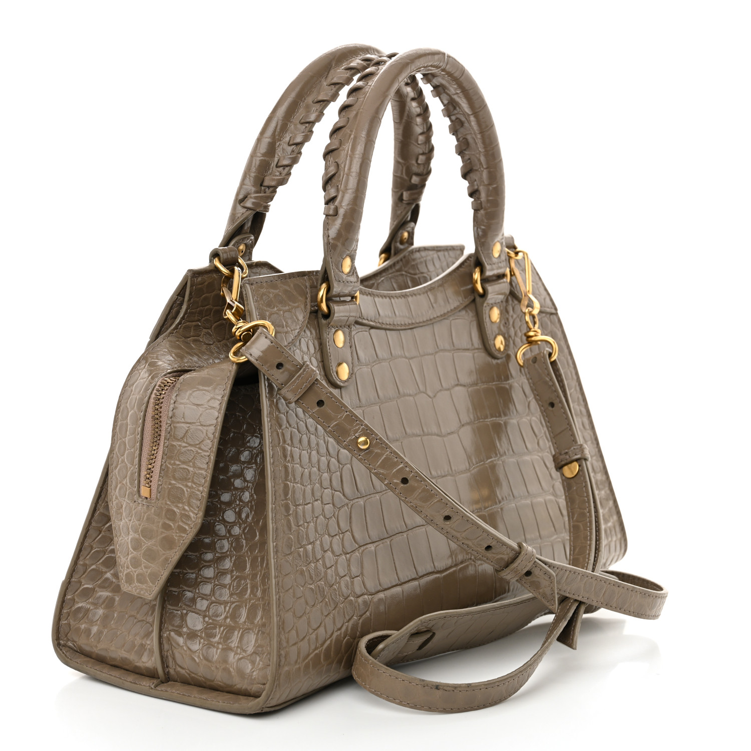 BALENCIAGA Shiny Supple Calfskin Crocodile Embossed Neo