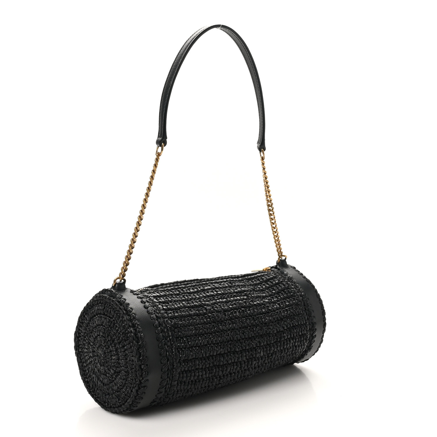 SAINT LAURENT Raffia Monogram Small Cassandre Cylinder Bag