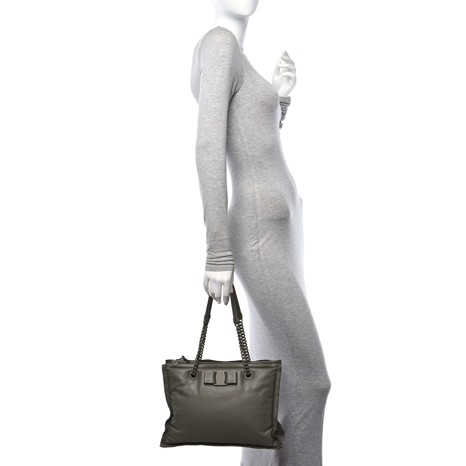 SALVATORE FERRAGAMO Calfskin Viva Bow Tote Green 2