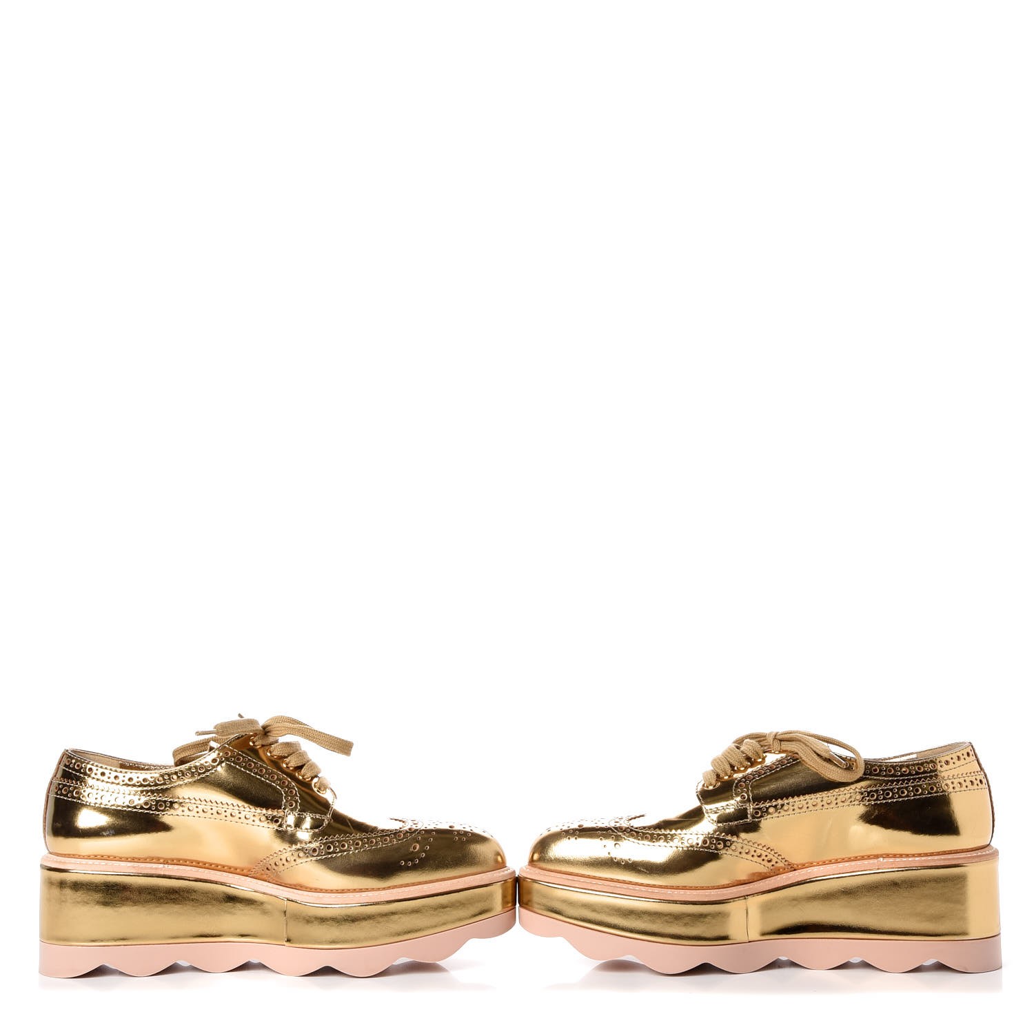 PRADA Metallic Calfskin Platform Oxfords Gold 272813