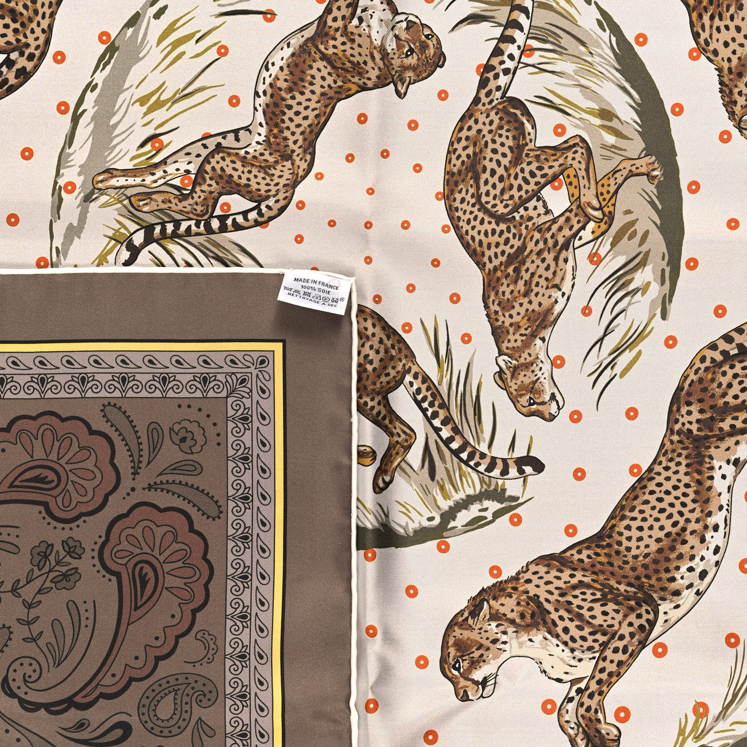 HERMES 最新作 スカーフ シルク カレ90 Brode Guepards Bandana Guepards Bandana double face scarf 90 | Hermès USA
