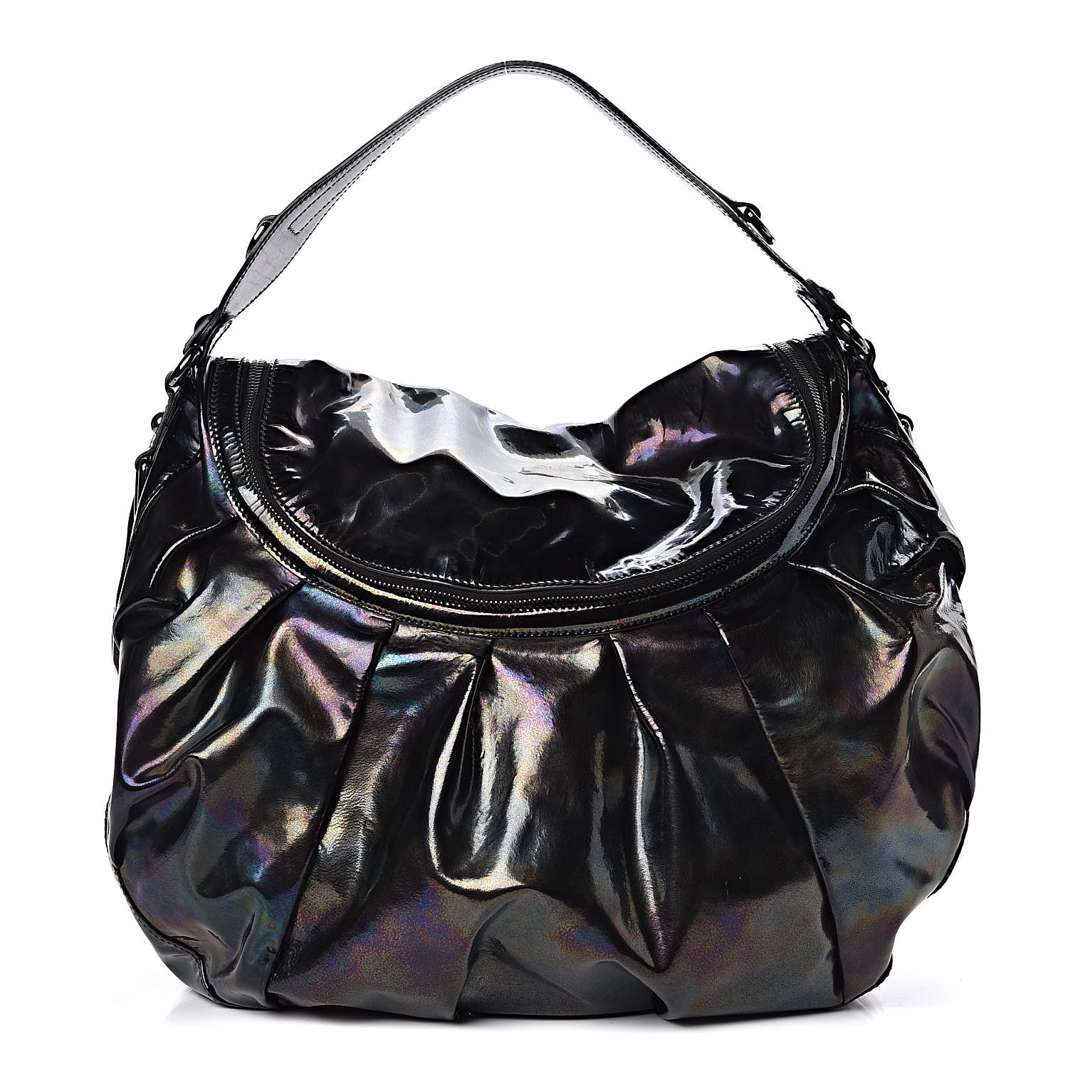 GUCCI Iridescent Patent Medium Icon Bit Shoulder Bag Black