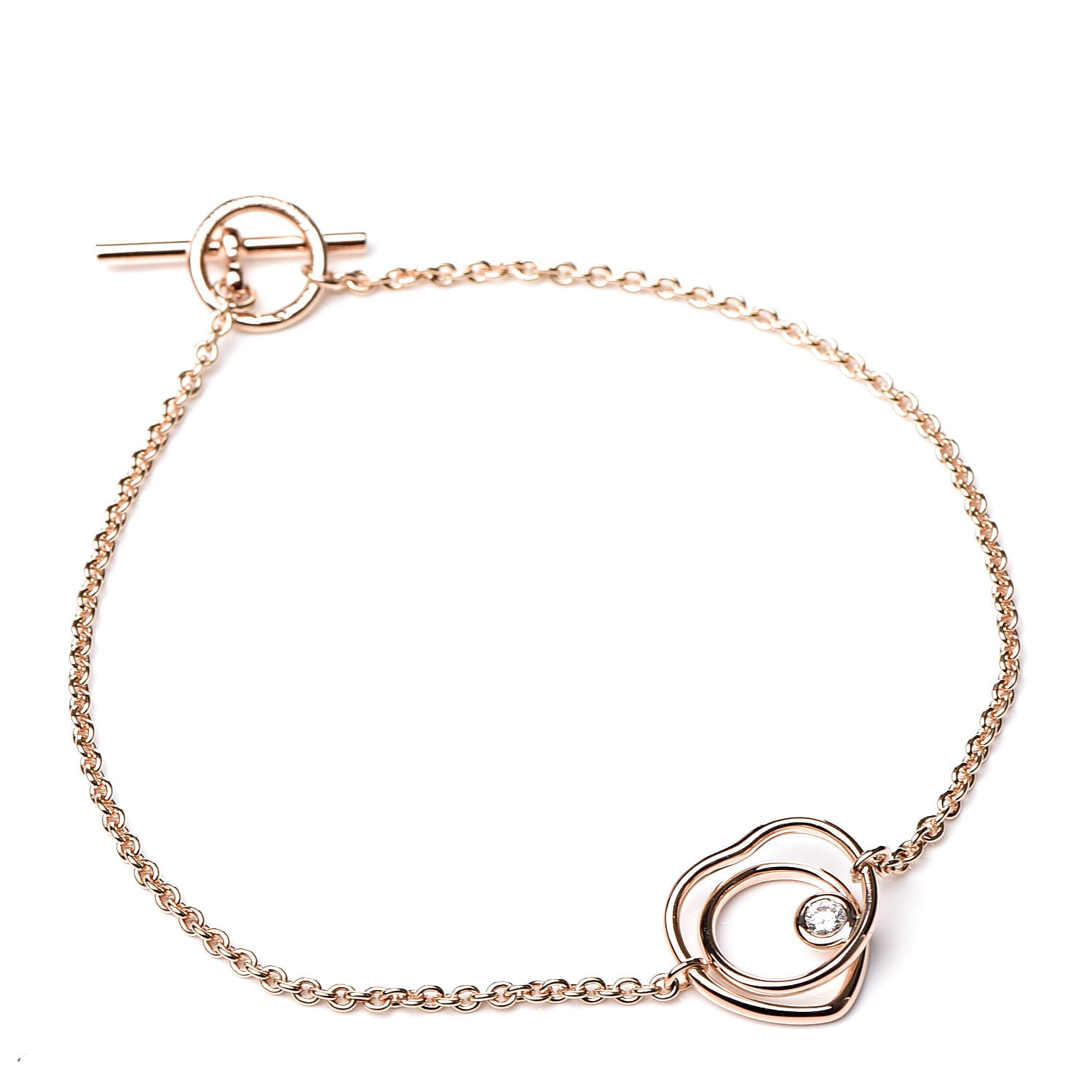 HERMES 18K Rose Gold Diamond TPM Vertige Coeur Bracelet LG