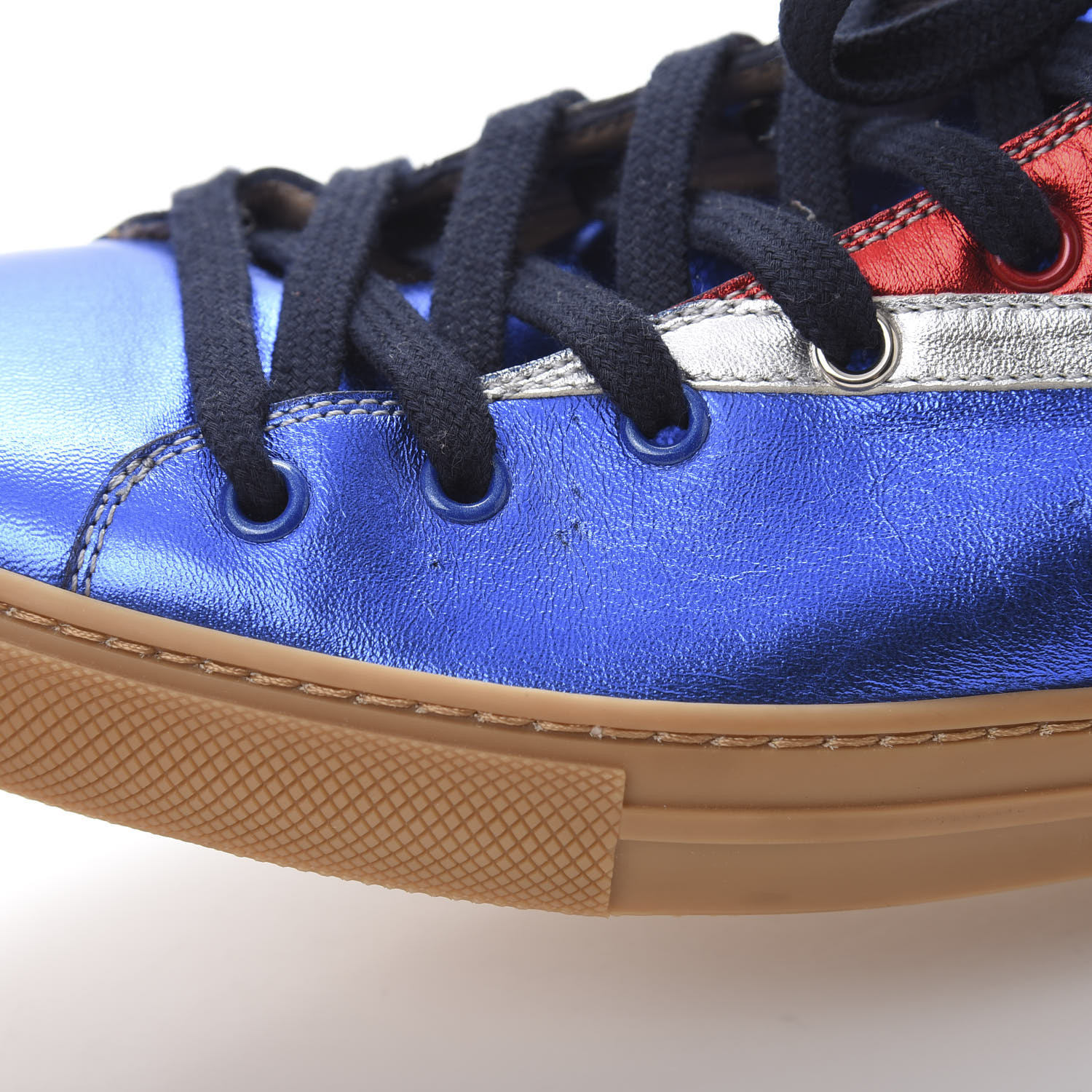 GUCCI Metallic Calfskin Union Jack Mens High Top Sneakers