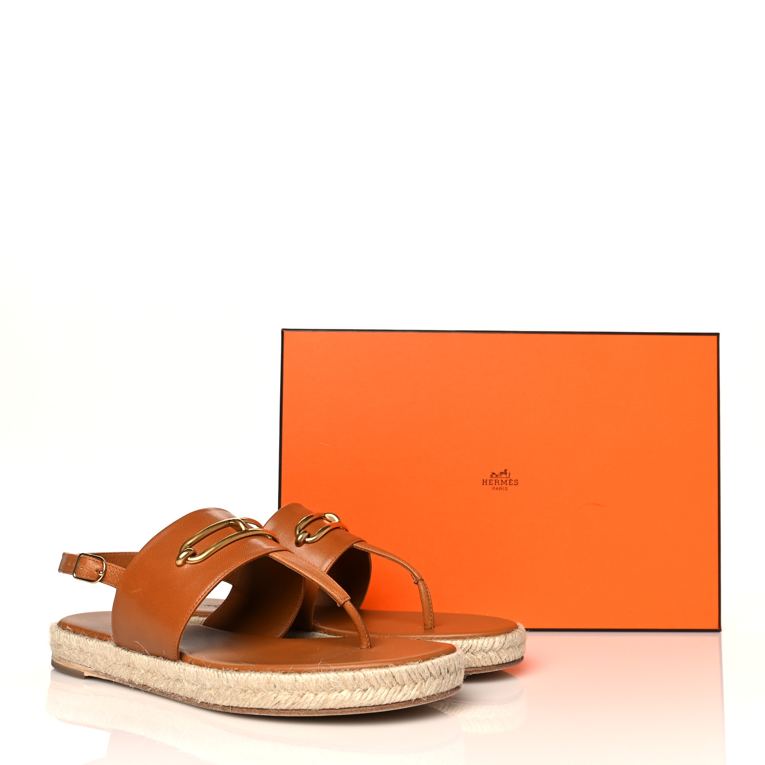 HERMES Goatskin Eloise Espadrille Sandals 37 Beige Doré