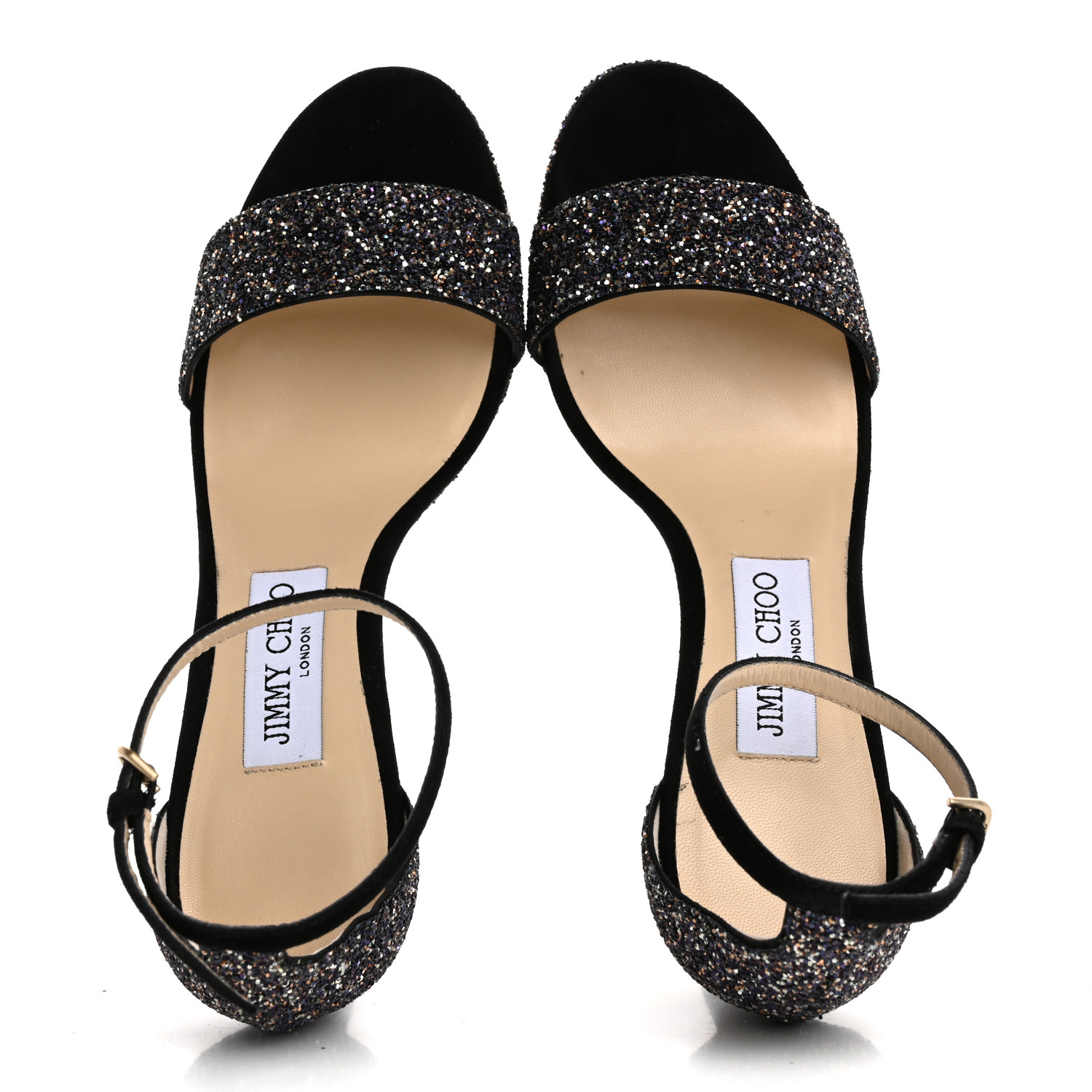 JIMMY CHOO Glitzy Glitter Misty 100 Sandals 37 Twilight